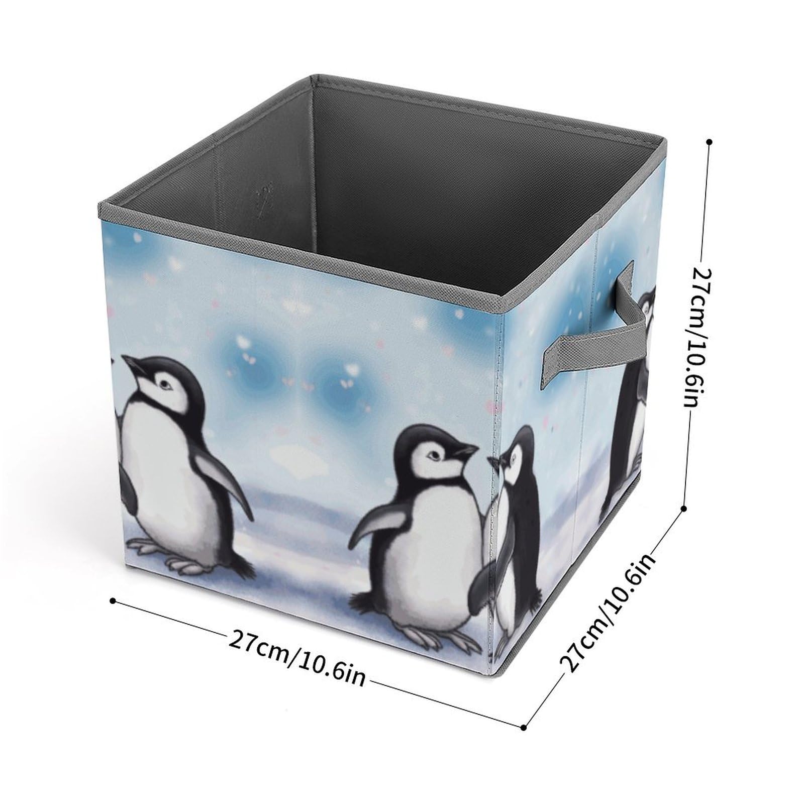 Collapsible Storage Bins with Handles - Penguin Printed Organizing Baskets for Home & Office