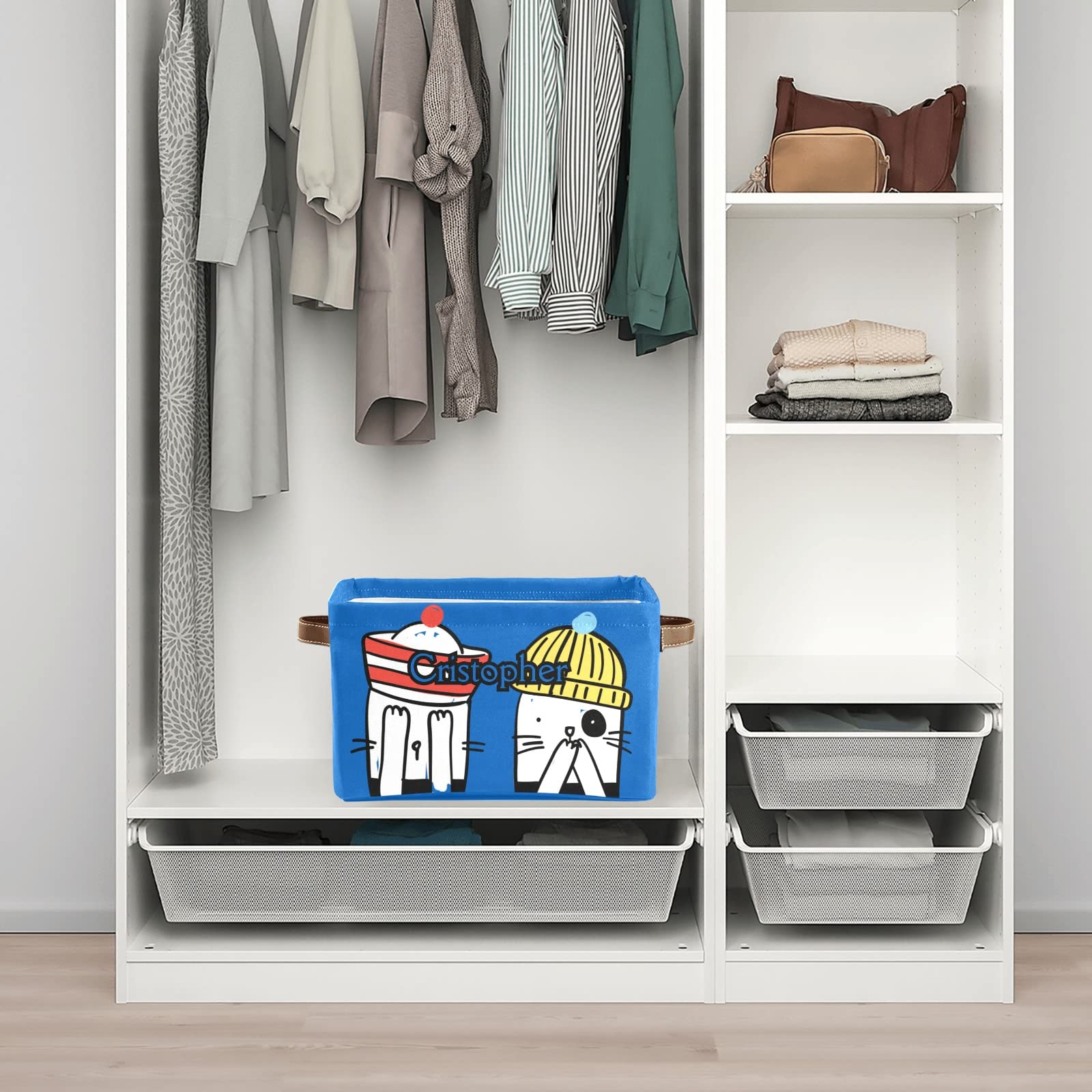 Personalized Cat Collapsible Storage Bins - Custom Decorative Closet Organizer with Handles, Foldable Rectangular Basket (1 Pack) - Perfect for Bedroom, Closet & Kids Toy Organization