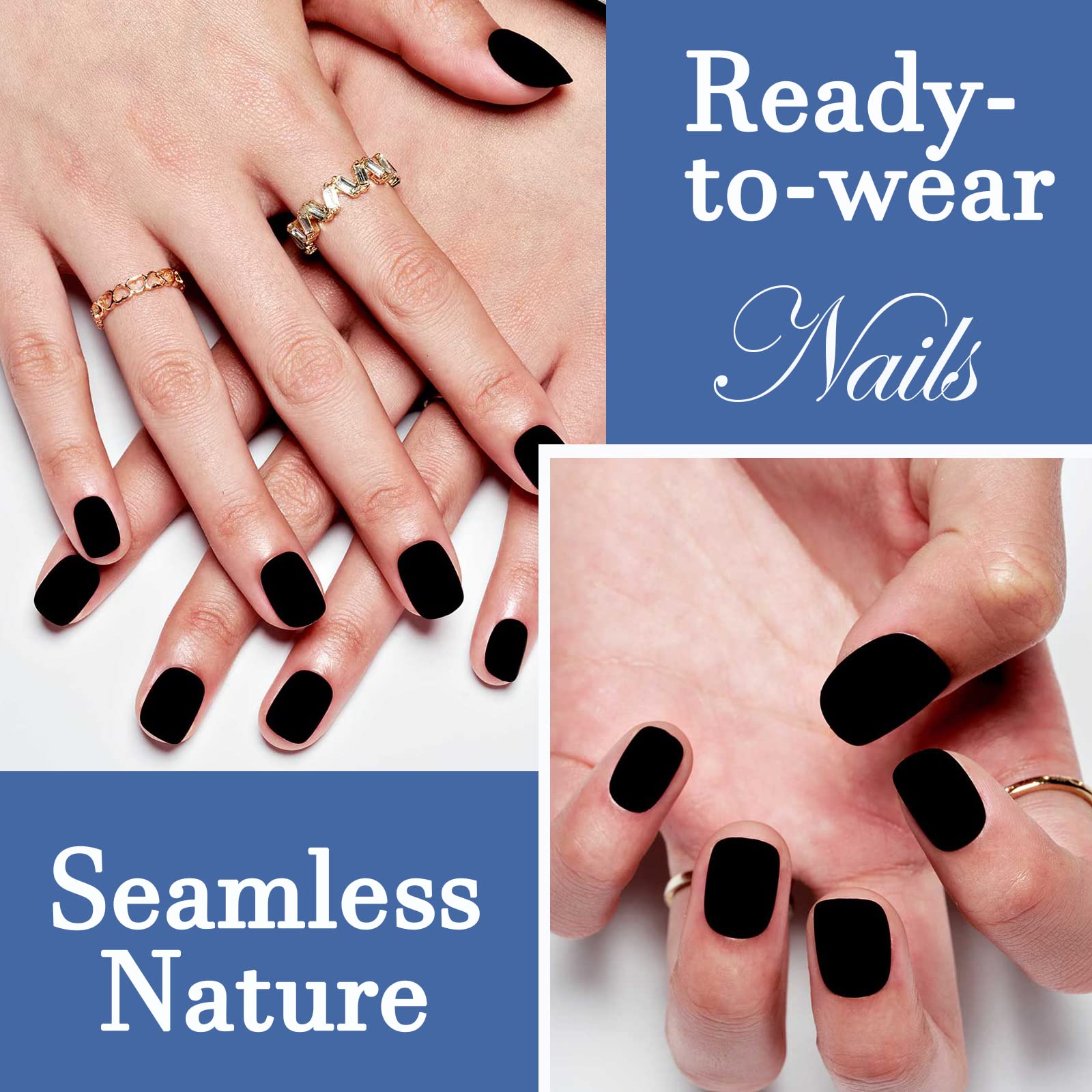 GLAMERMAID Halloween Black Velvet Press on Nails - 24Pcs Extra Short Squoval Matte Fake Nails with UV Finish | Reusable Acrylic False Nails Manicure Kit for Women | Perfect for Parties, Costumes & Gifting
