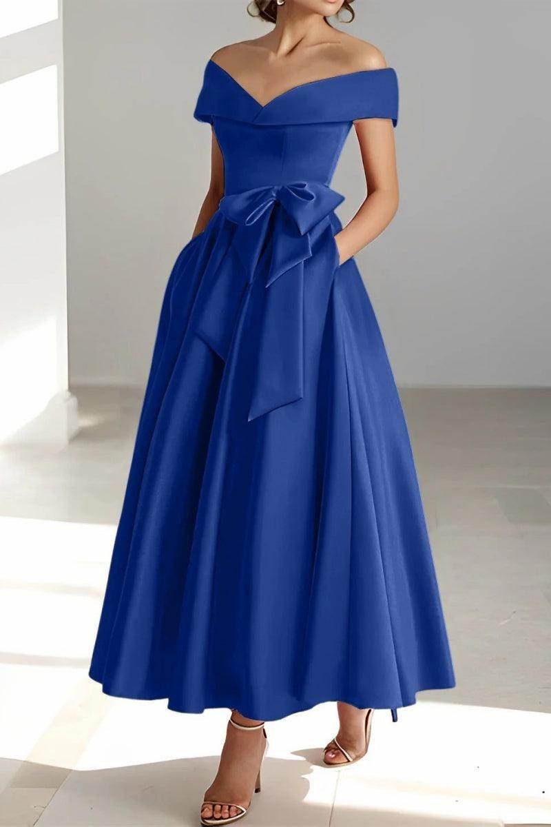 Elegant Off-The-Shoulder Sleeveless Ankle-Length Mother of the Bride Dress CM0332 - Perfect for Weddings, Formal Events & Special Occasions