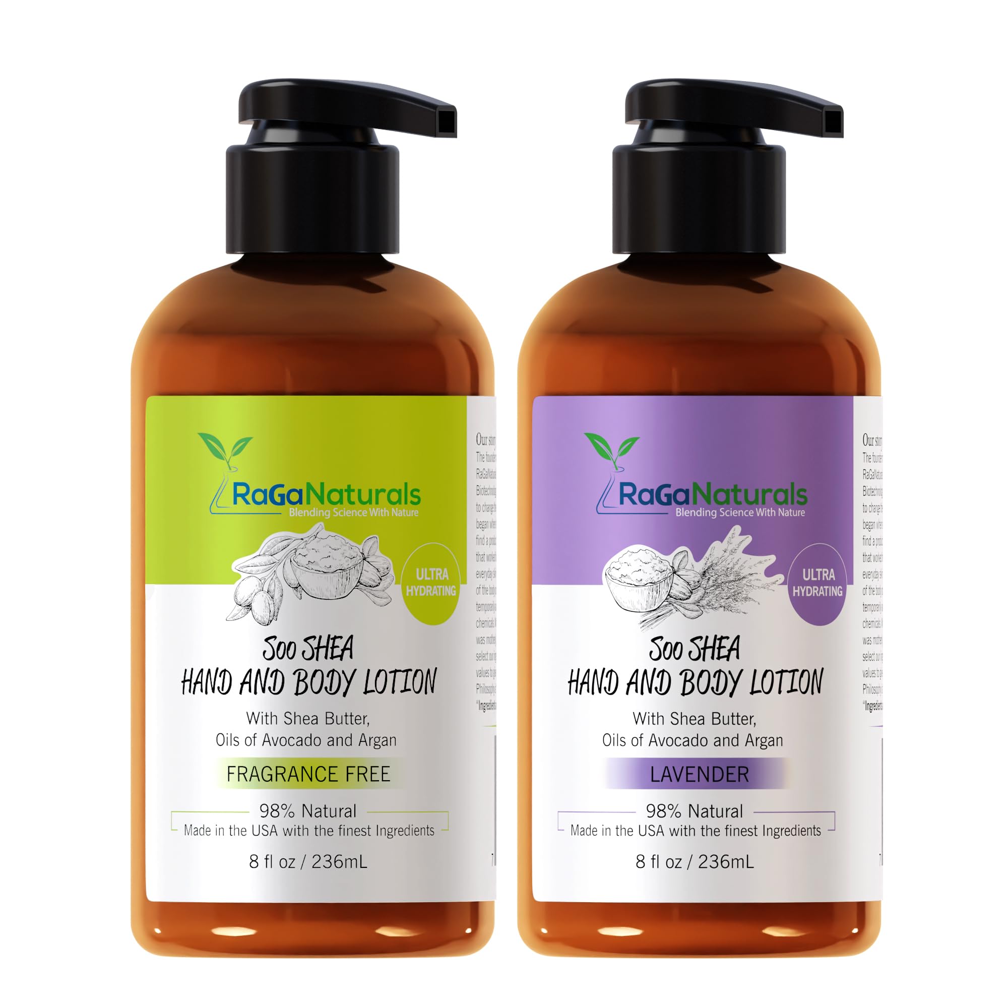 RaGaNaturals Fragrance Free & Lavender Scented Body Lotion for Women, Men, Babies & Kids - 8 fl oz - Hydrating Moisturizer for Dry Skin Care - Perfect for Daily Use, After Shower & Nighttime Routine