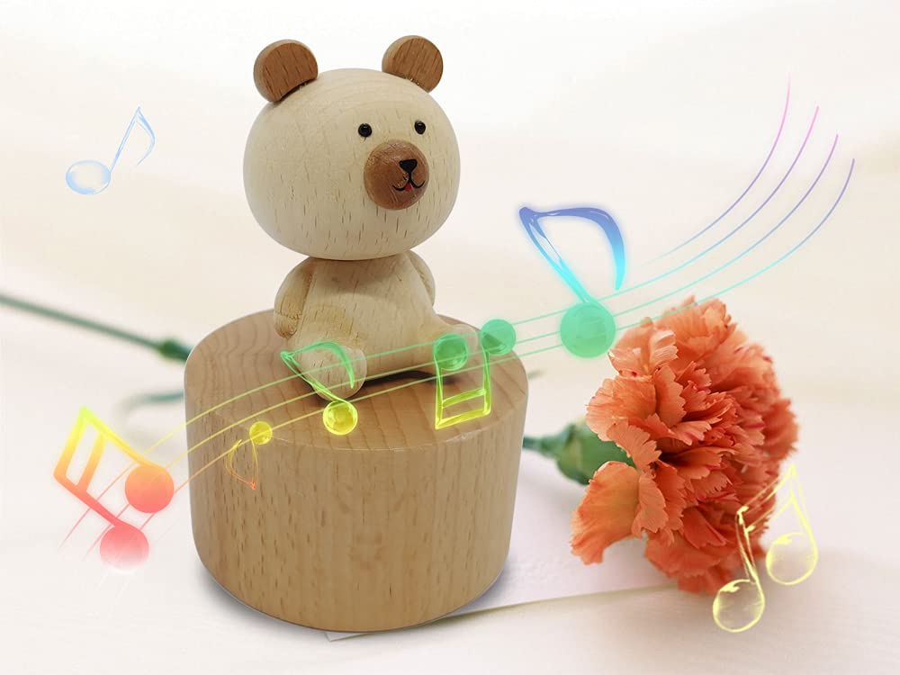 Mini Wooden Bear Music Box - Handmade Mechanical Animal Music Box Plays Castle in The Sky - Unique Gift for Kids, Friends & Couples - Perfect for Birthdays, Anniversaries & Romantic Surprises