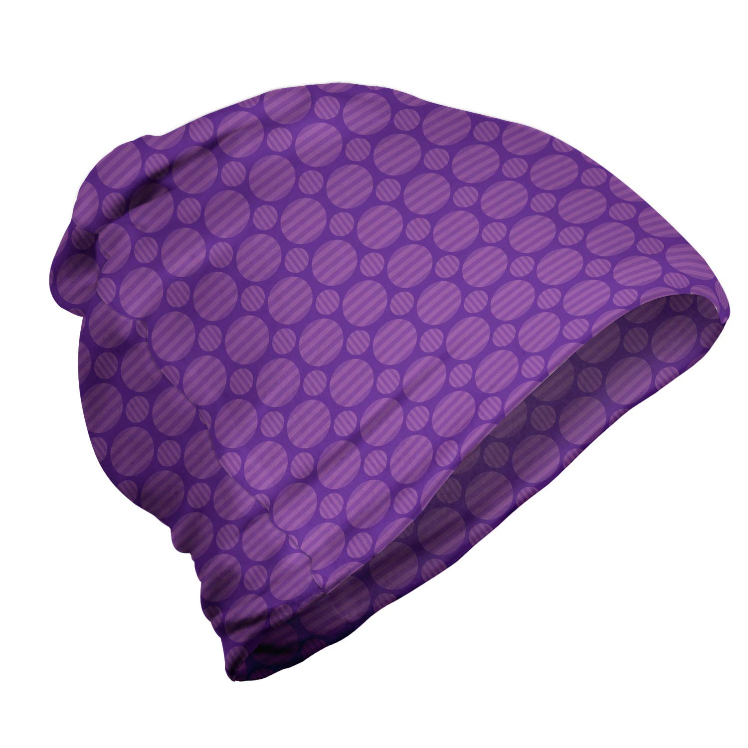 Ambesonne Unisex Winter Beanie Hat - Soft Knit Purple Striped Design for Men & Women - Perfect for Hiking, Camping & Outdoor Activities in Cold Weather