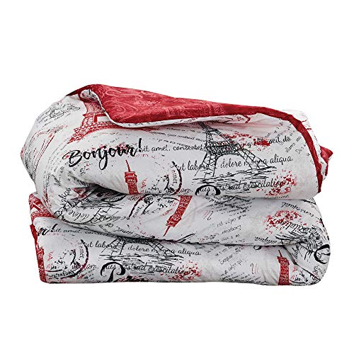Queen Size 7-Piece Comforter Bed in a Bag Set - Paris Themed Bedding with Elegant Eiffel Tower Design, Stylish French Decor in Red | Perfect for Parisian Bedroom, Guest Room & Themed Vacation Rental Decor