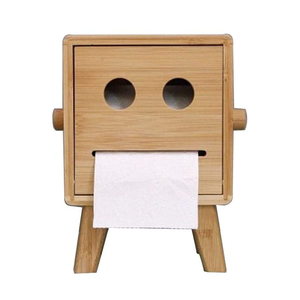 Bamboo Wood Tissue Roll Holder & Paper Towel Dispenser - Countertop Organizer for Bathroom, Kitchen, Vanity | Eco-Friendly Storage Solution for Home & Office Use