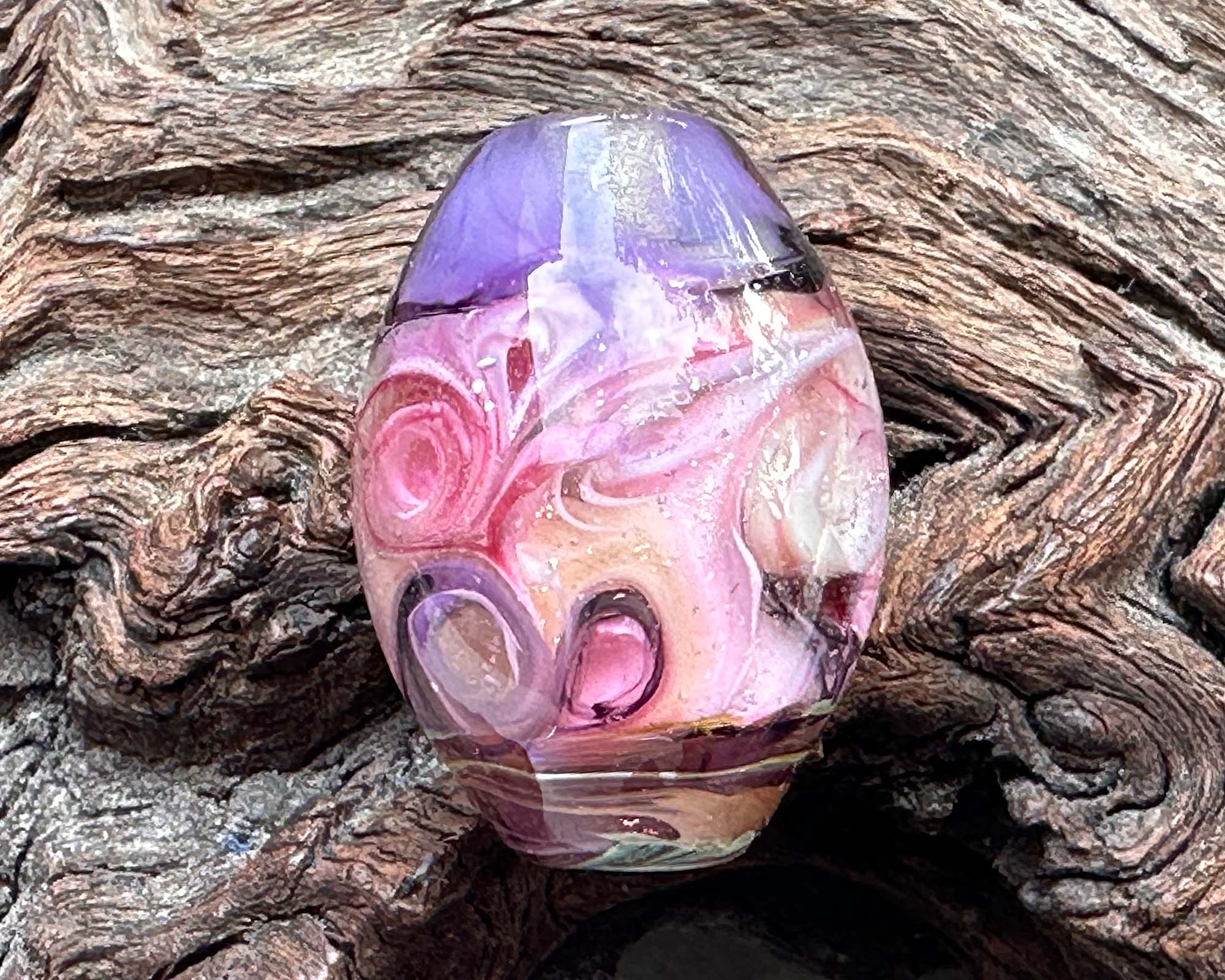 Pink Swirl Shimmer Lampwork Glass Focal Bead for Jewelry Making - Handmade SRA Beads for Necklaces, Bracelets, DIY Craft Projects