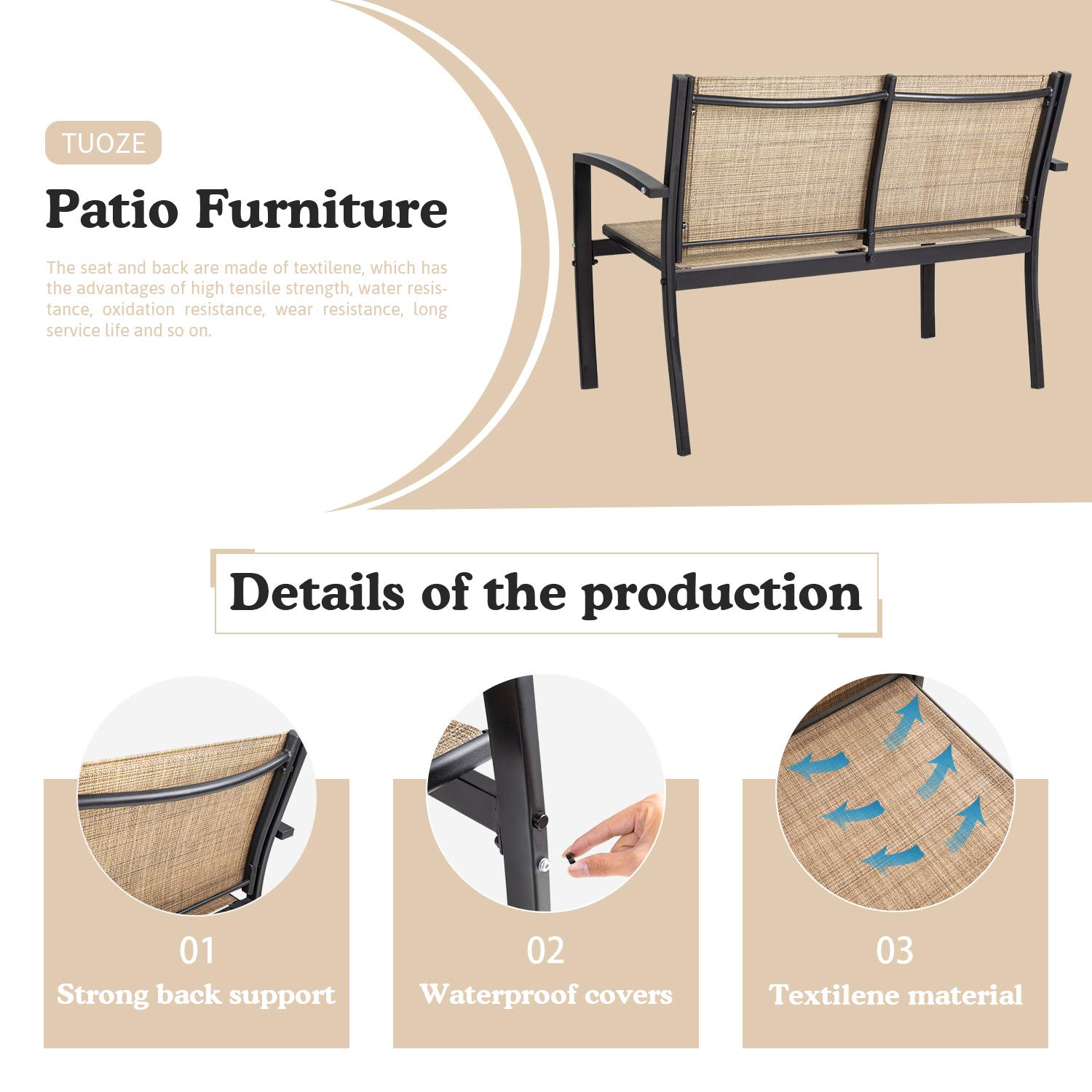 Tuoze 4-Piece Outdoor Patio Furniture Set with Glass Coffee Table & Loveseat - Yellow Bistro Conversation Set for Garden, Yard, Lawn, Balcony | Perfect for Outdoor Entertaining & Relaxation