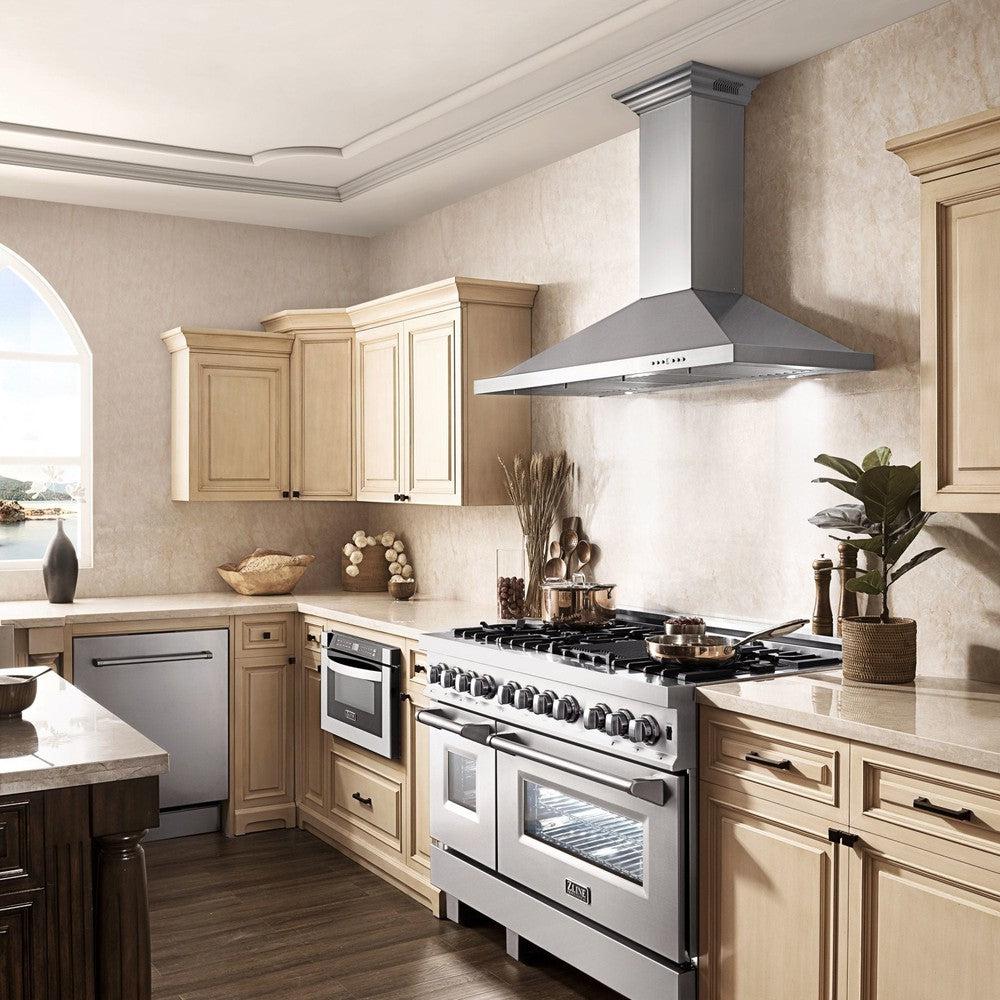 ZLINE Stainless Steel Ducted Vent Wall Mount Range Hood with Built-in CrownSound Bluetooth Speakers (KBCRN BT) - Perfect for Modern Kitchens & Open-Concept Living Spaces