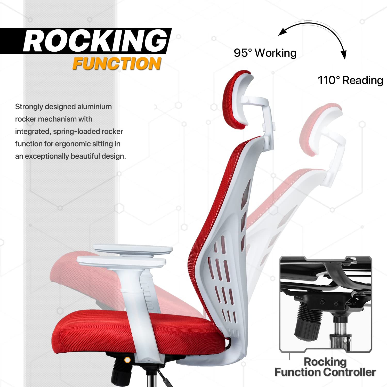 MoNiBloom Red Mesh Office Chair - Adjustable Headrest & Lumbar Support for Home/Office Workspace