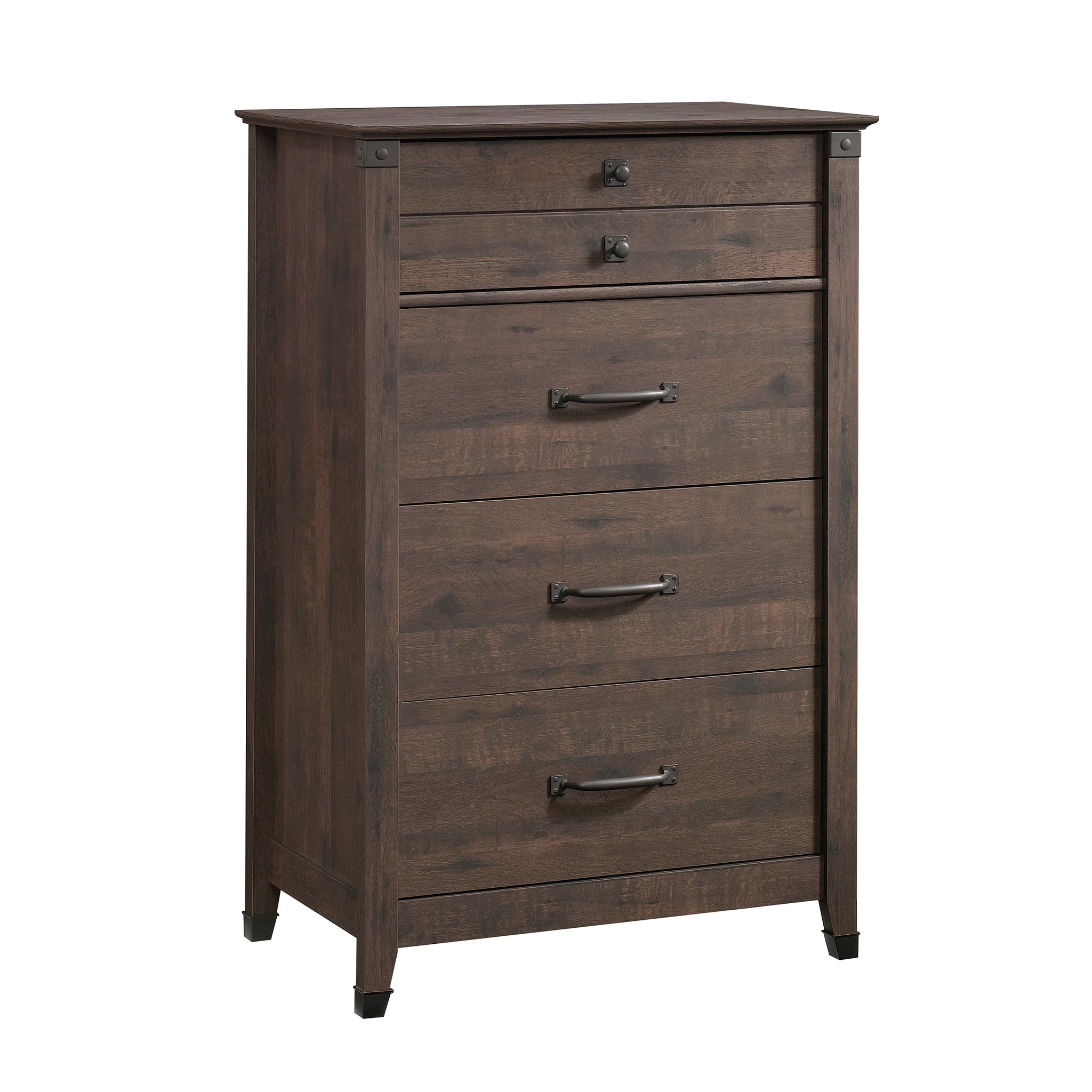 Sauder Carson Forge 4-Drawer Chest, Coffee Oak Finish - Stylish Wooden Dresser for Bedroom, Living Room & Office Storage | Compact & Durable Furniture for Home Organization