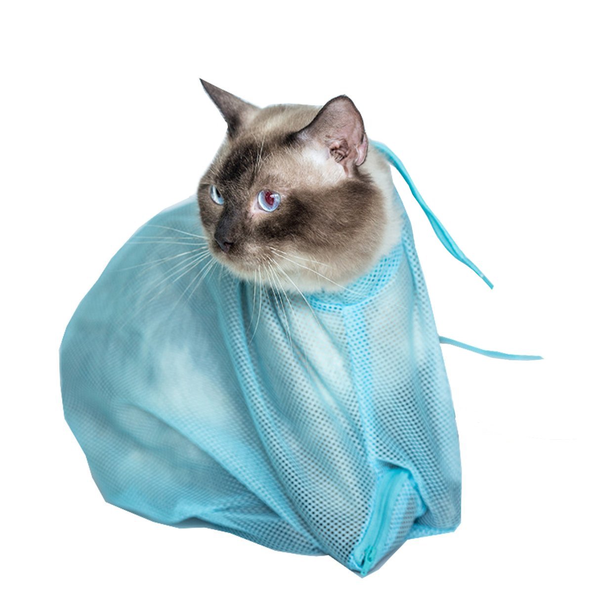 Adjustable Multifunctional Polyester Cat Bathing Bag - Pet Shower & Nail Trimming Mesh Carrier for Grooming (Blue) - Perfect for Stress-Free Bath Time & Safe Nail Care at Home