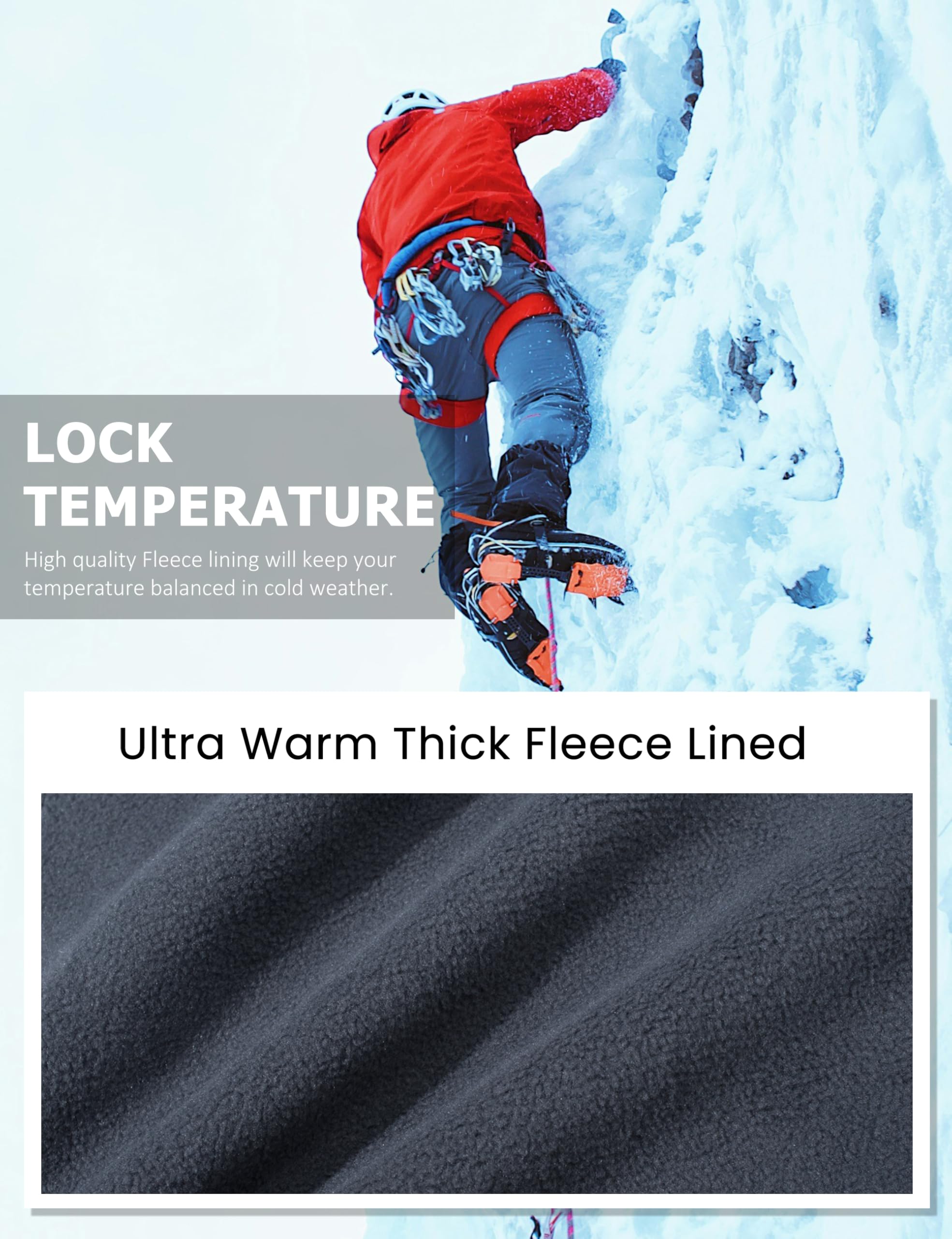 MAGCOMSEN Men's Winter Fleece Lined Ski Snow Pants - Water Resistant Thermal Snowboarding Pants with 4 Zip Pockets for Outdoor Activities, Hiking & Cold Weather Adventures