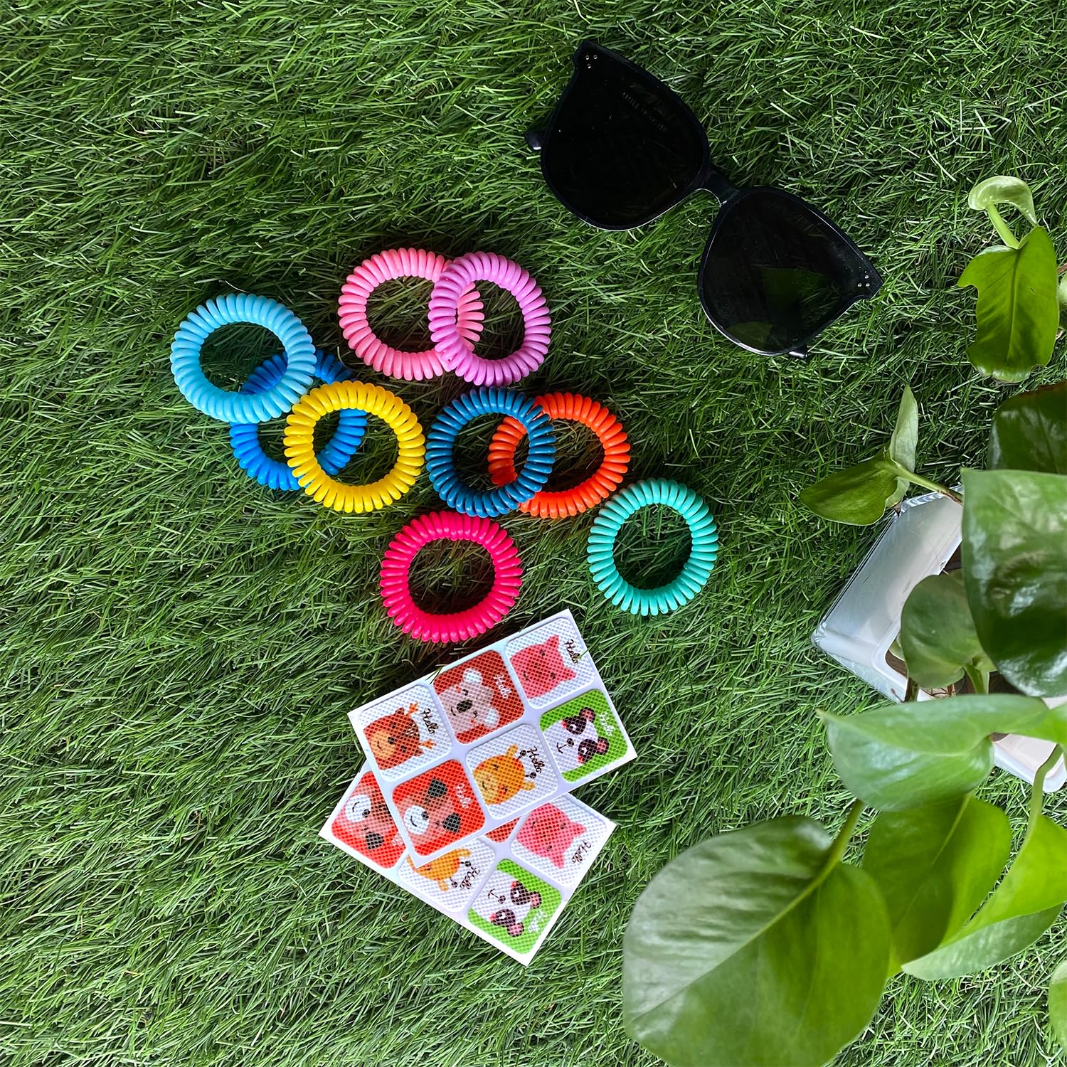 54 Pack DEET-Free Mosquito Repellent Bracelets & 60 Smile Patches - Natural Insect Repellent Wristbands for Kids & Adults - Outdoor Camping, Hiking, Fishing, Travel, and Backyard BBQs
