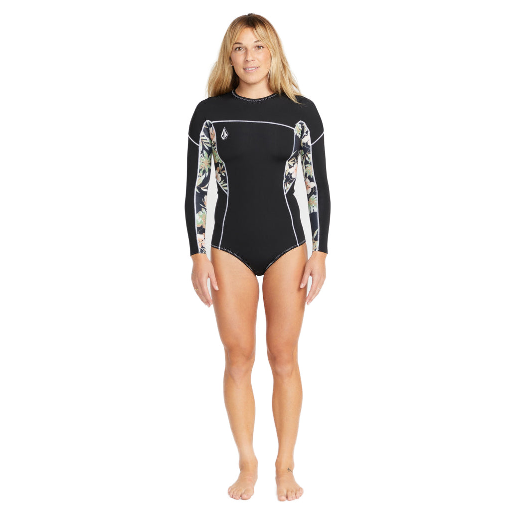 1mm Women's Volcom Modulator Long Sleeve Back Zip Wetsuit Springsuit - Black - Perfect for Surfing, Diving & Water Sports