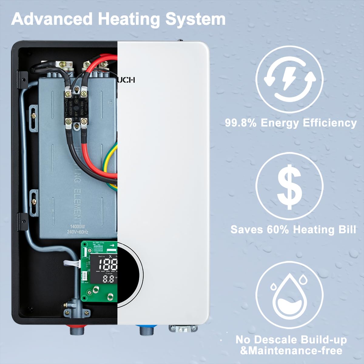 **18kW Tankless Electric Water Heater - ECOTOUCH Instant On-Demand Hot Water Heater 240V, Under Sink Point of Use with ETL Certification & Self-Modulation (ECO180S, White) – Perfect for Small Homes, Apartments & RVs**