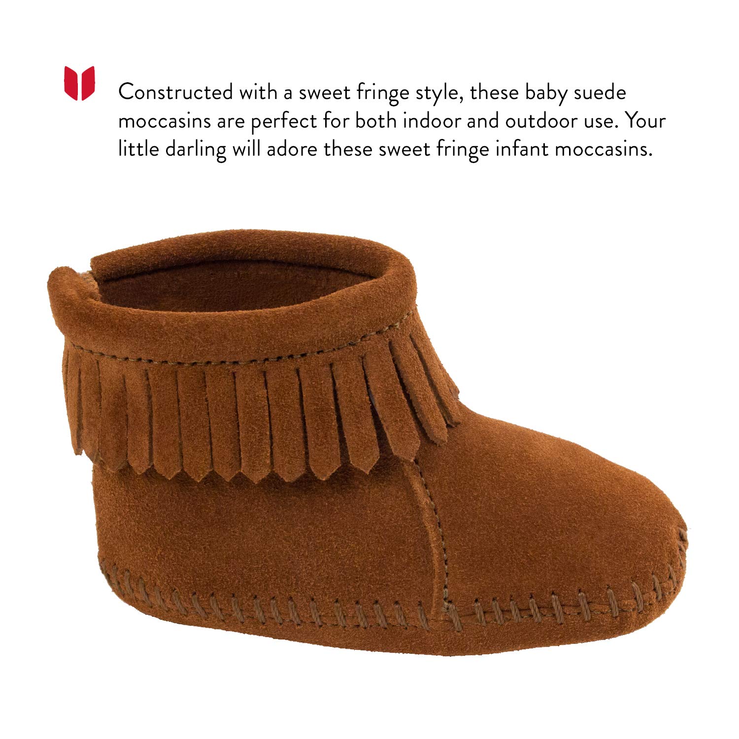 Minnetonka Velcro Back Flap Bootie for Toddlers - Soft Leather Moccasin Shoes for Boys & Girls - Comfortable Slip-On Casual Footwear for Daily Wear, Playtime & Outdoor Adventures