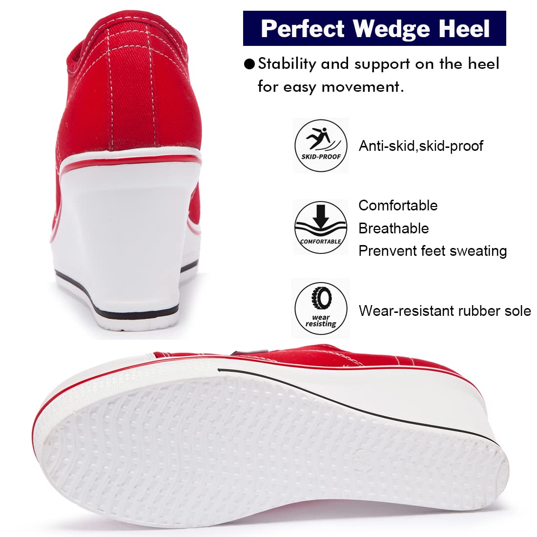 Mei MACLEOD Women's High Heel Wedge Sneakers - Comfortable Canvas Lace Up Casual Shoes for College & High School Students | Perfect for Campus, Dating & Everyday Wear