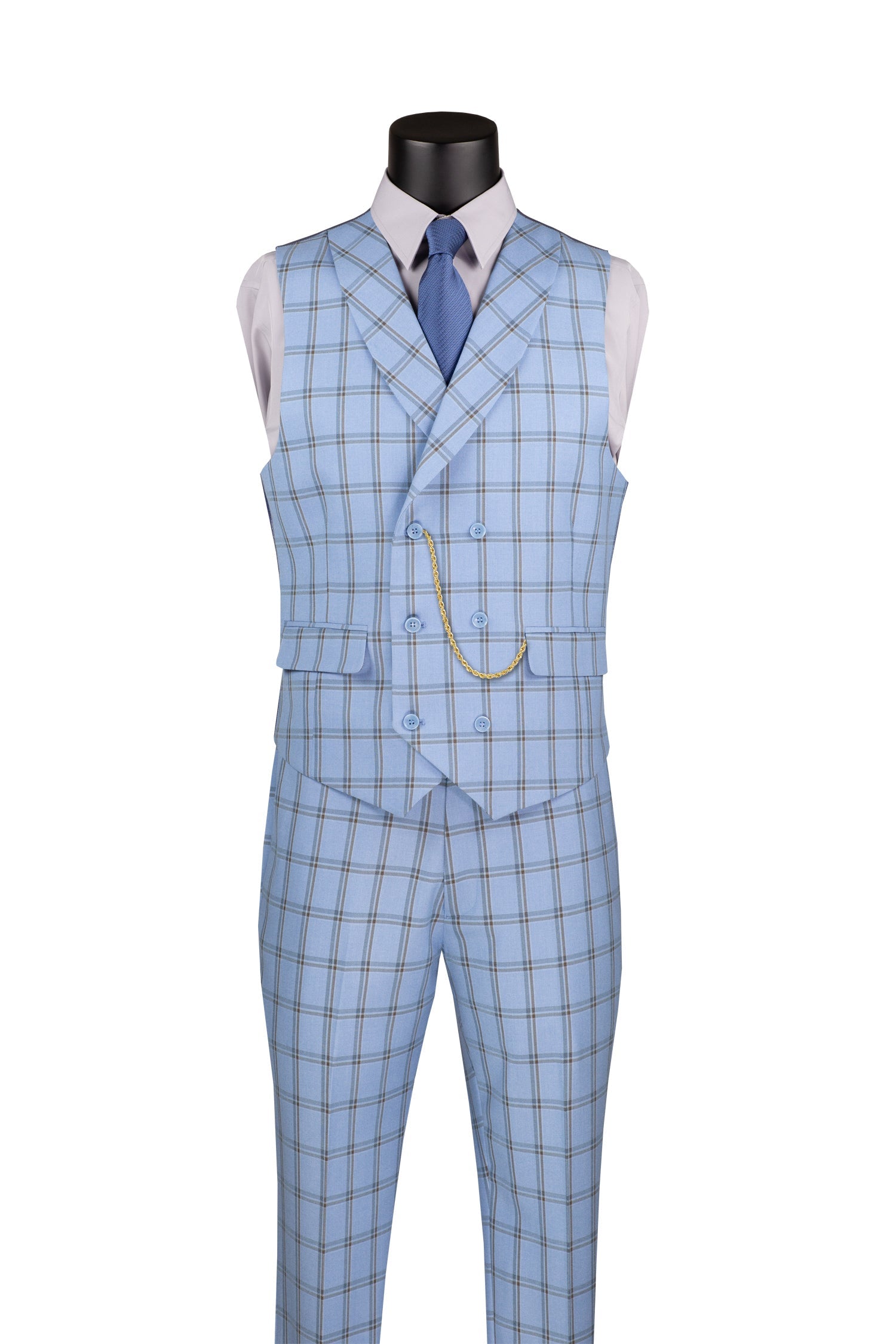 Light Blue Diamond Collection Modern Fit Windowpane 3-Piece Suit for Men | Business Formal Attire & Wedding Suits