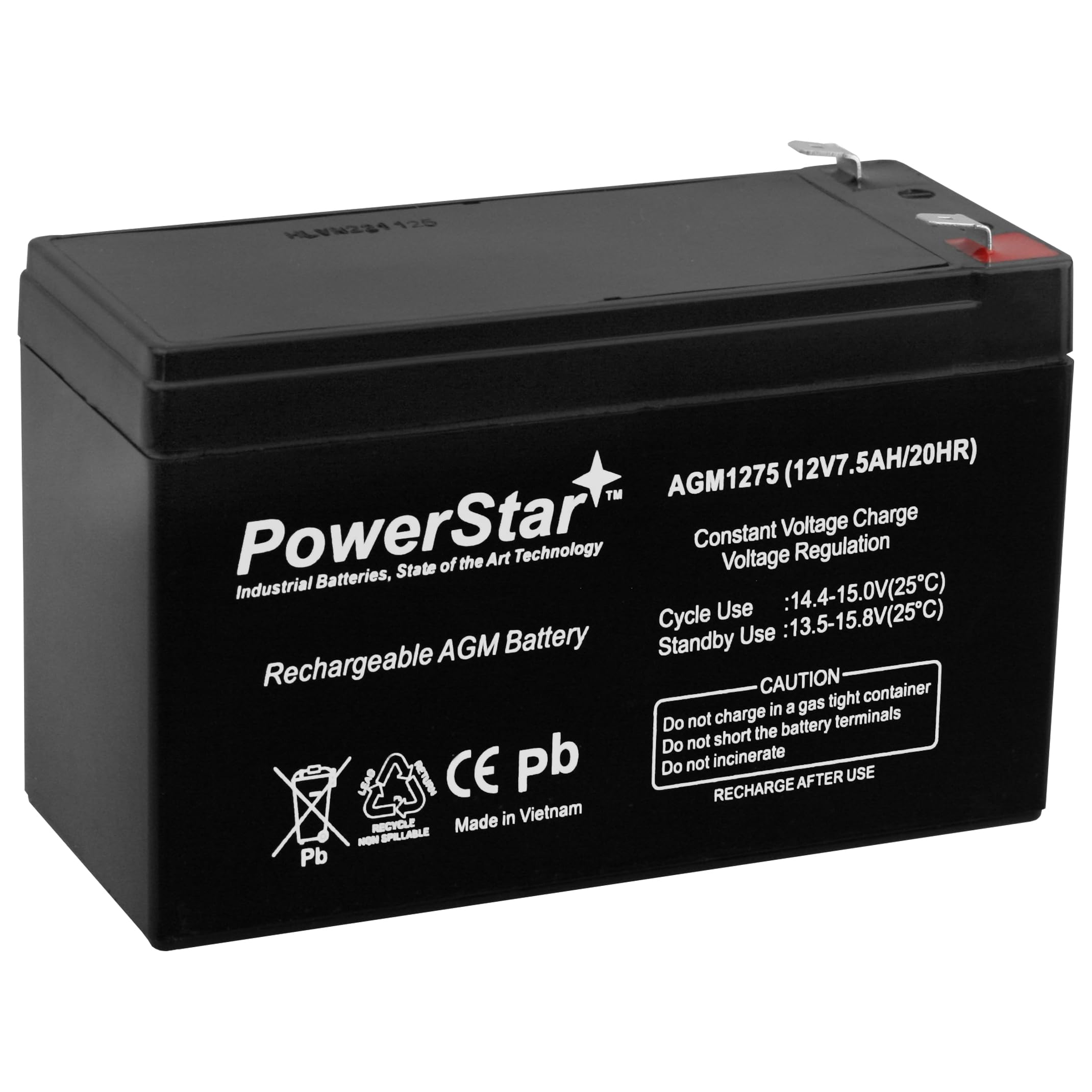 PowerStar 12V 7.5AH Sealed Lead Acid Battery Replacement for UPG UB1280I - Backup Power for Security Systems, Emergency Lights & UPS Devices