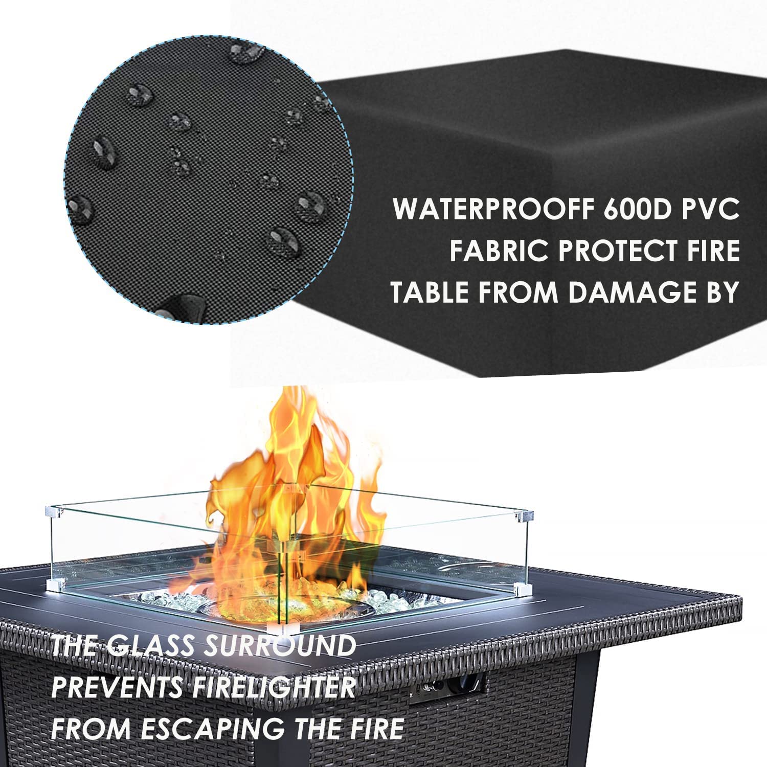42 Inch Square Propane Fire Pit Table - 50,000 BTU Auto-Ignition Outdoor Gas Fire Pit with Glass Wind Guard - CSA Certified for Patio, Backyard & Garden - Perfect for Outdoor Entertaining & Relaxation