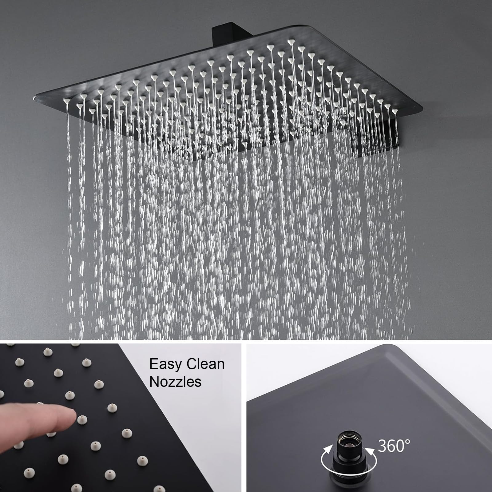 12 Inch Matte Black Rain Shower System with Body Jets - Powerful Rainfall Showerhead & Handheld Spray - Complete Concealed Mixer Valve Faucet Set for Luxurious Bathroom Upgrade | Perfect for Master Bath, Spa-Like Experience, Modern Home Renovation