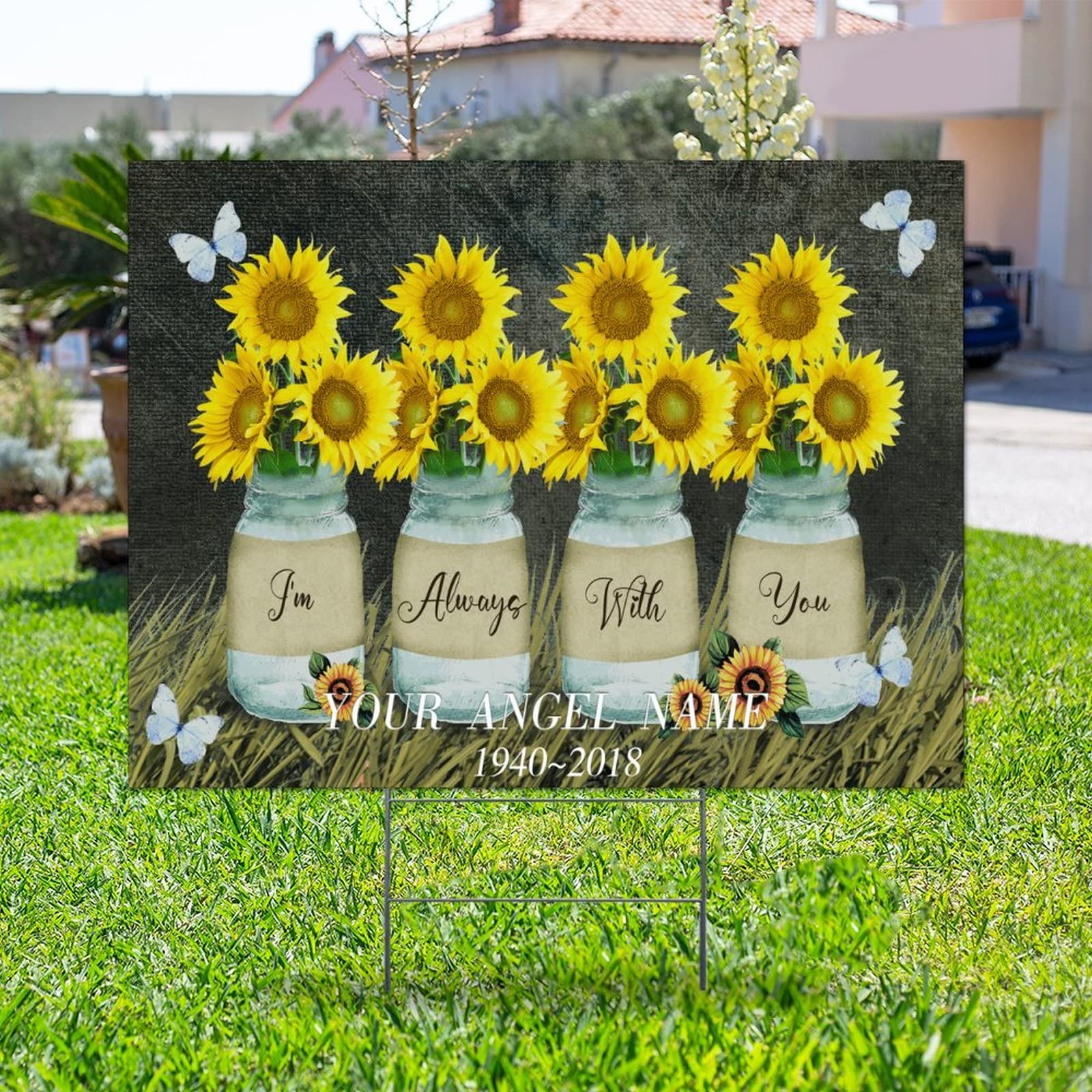 Butterfly Sunflower Yard Signs - Double-Sided Weatherproof 18x24in - Perfect for Lawn Decor & Open House Advertising