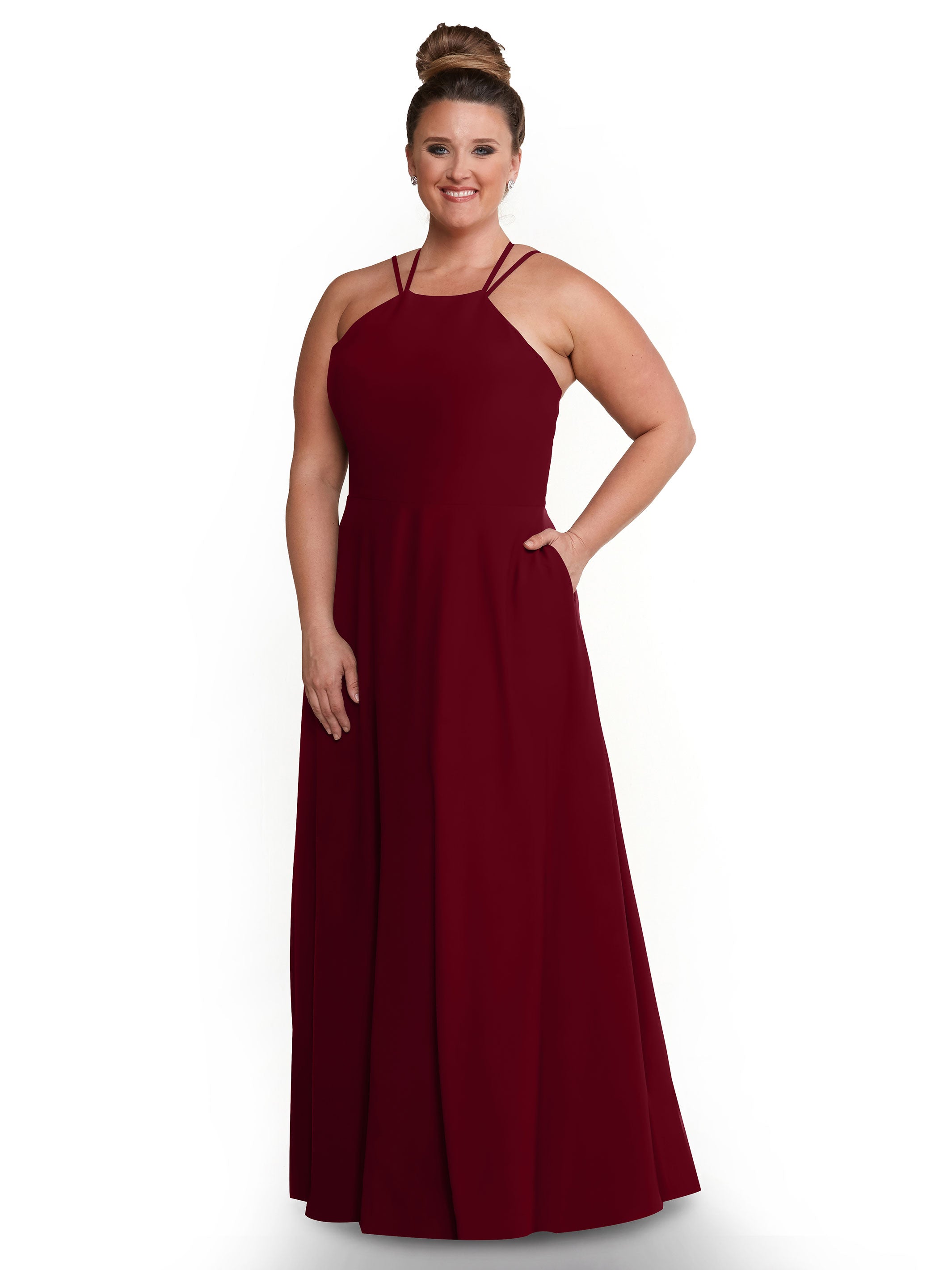 Elegant 83006 Stretch Chiffon A-Line Bridesmaid Dress with Halter Neckline - Perfect for Weddings, Formal Events & Special Occasions