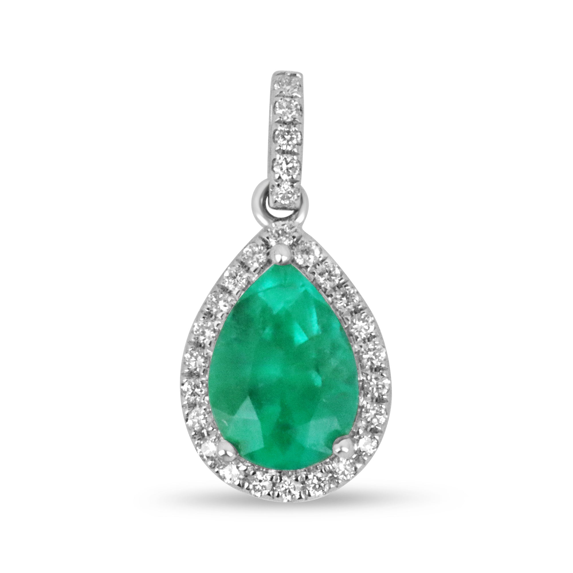 2.54tcw Vivid Green Emerald Pear & Round Diamond White Gold Halo Pendant 18K - Elegant Jewelry for Women, Perfect Gift for Anniversary, Birthday & Special Occasions