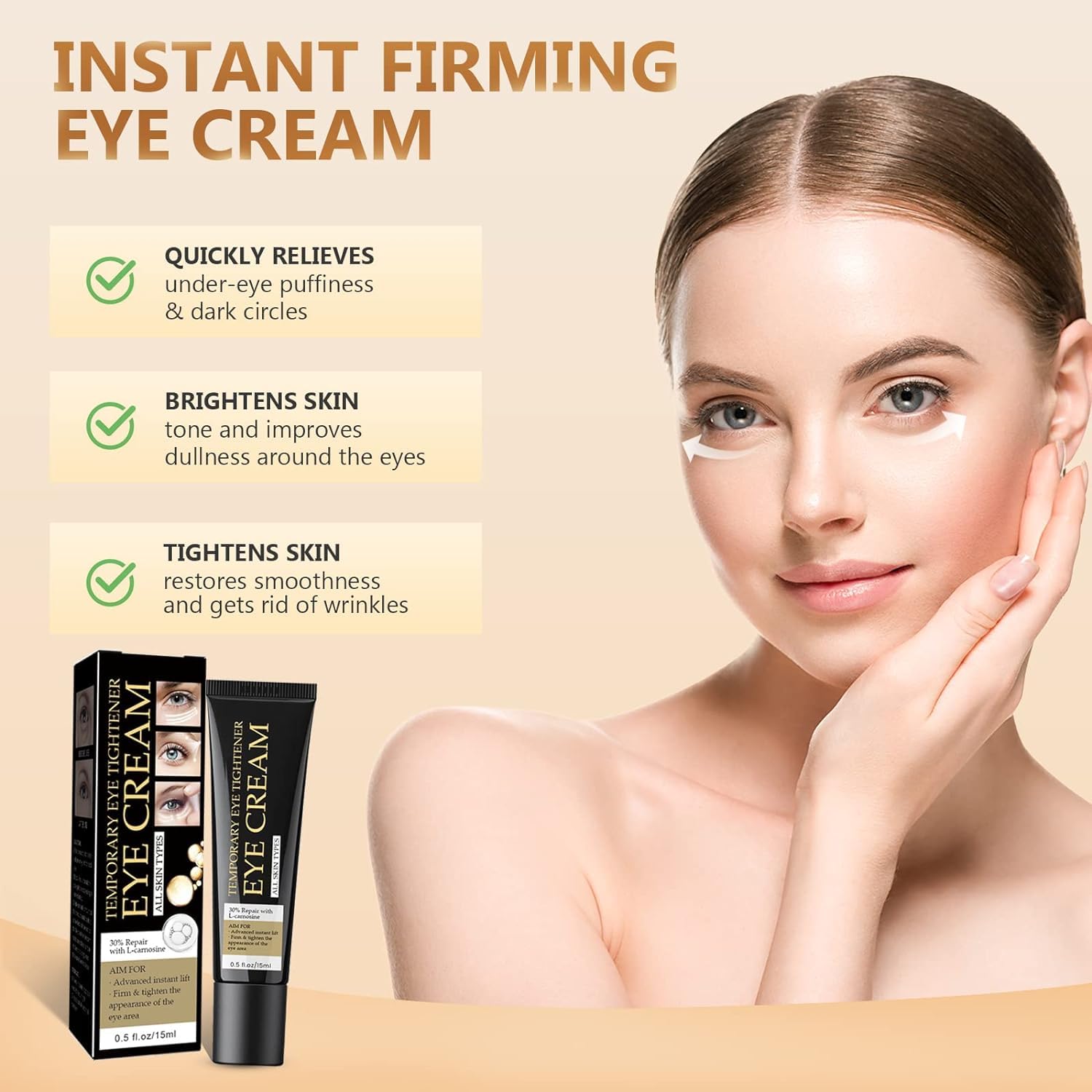 2PCS Instant Firming Eye Cream - Temporary Eye Tightening & Lifting Treatment for Dark Circles, Eye Bags & Fine Lines | Anti-Aging Eye Serum for Men & Women | Tightens Delicate Under Eye Skin | Perfect for Night Routine & Travel Skincare