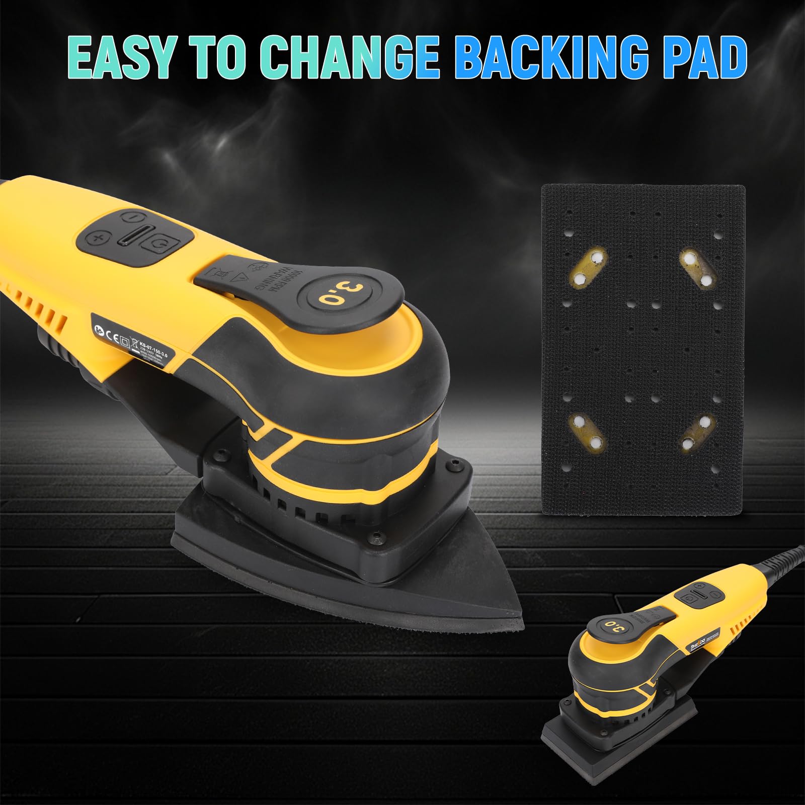 350W 3A Electric Random Orbital Sander - Professional Woodworking Mouse Sander with 3mm Orbit & Detachable Power Cord - Perfect for Sanding Wood, Panels, Furniture & DIY Projects
