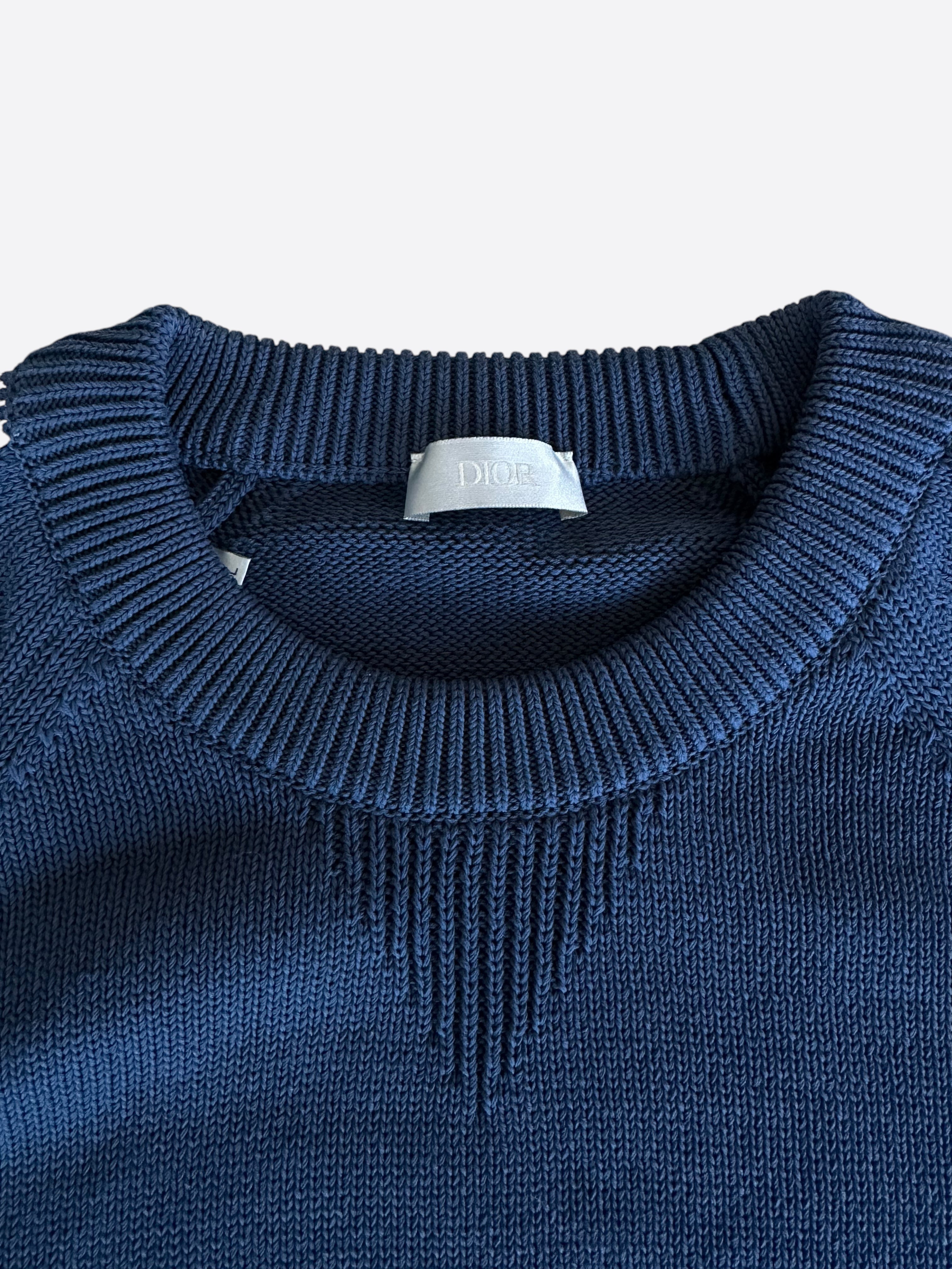 Dior Navy & Beige Oblique Knit Sweater for Women - Luxury Cashmere Pullover | Perfect for Winter Fashion & Holiday Outfits