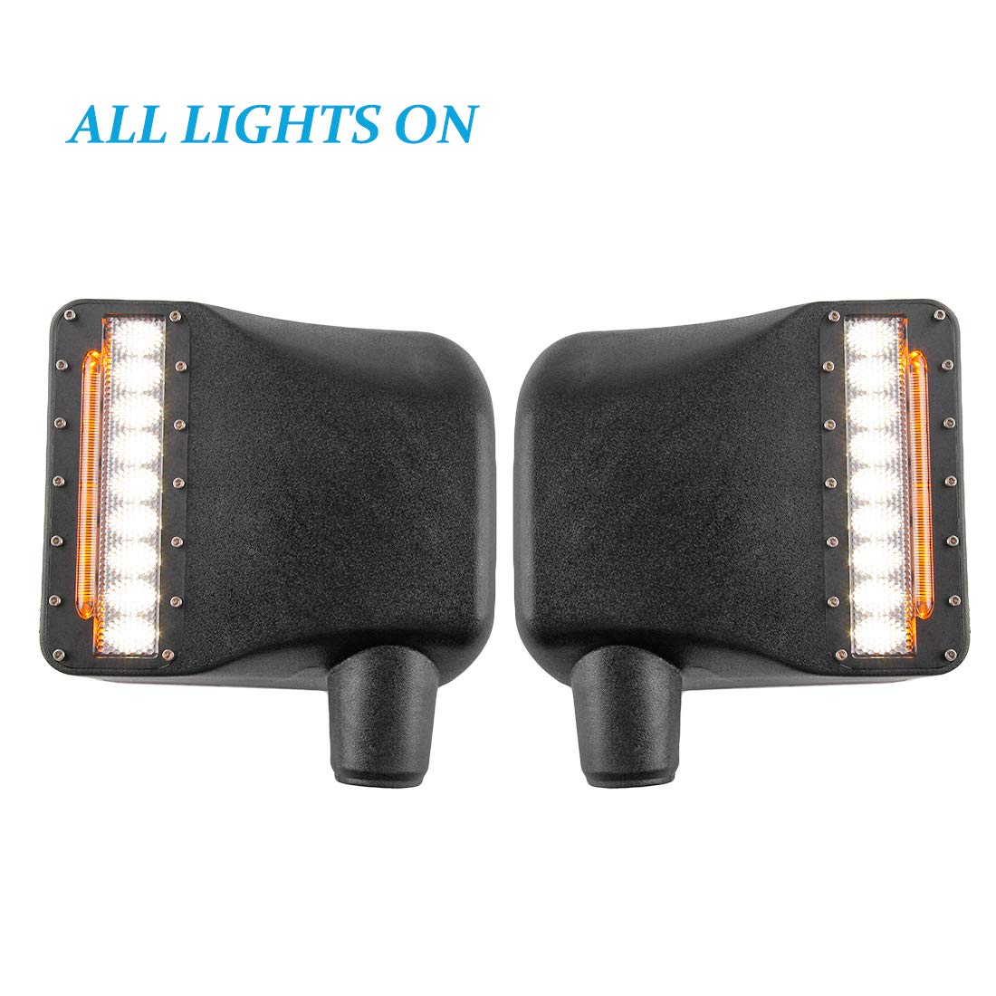 Jeep Wrangler JK JKU 2007-2018 Side Mirror Lights with White LED Spot & Amber Turn Signal - Durable Rear View Mirror Housing (1 Pair) - Perfect for Night Driving & Off-Road Adventures