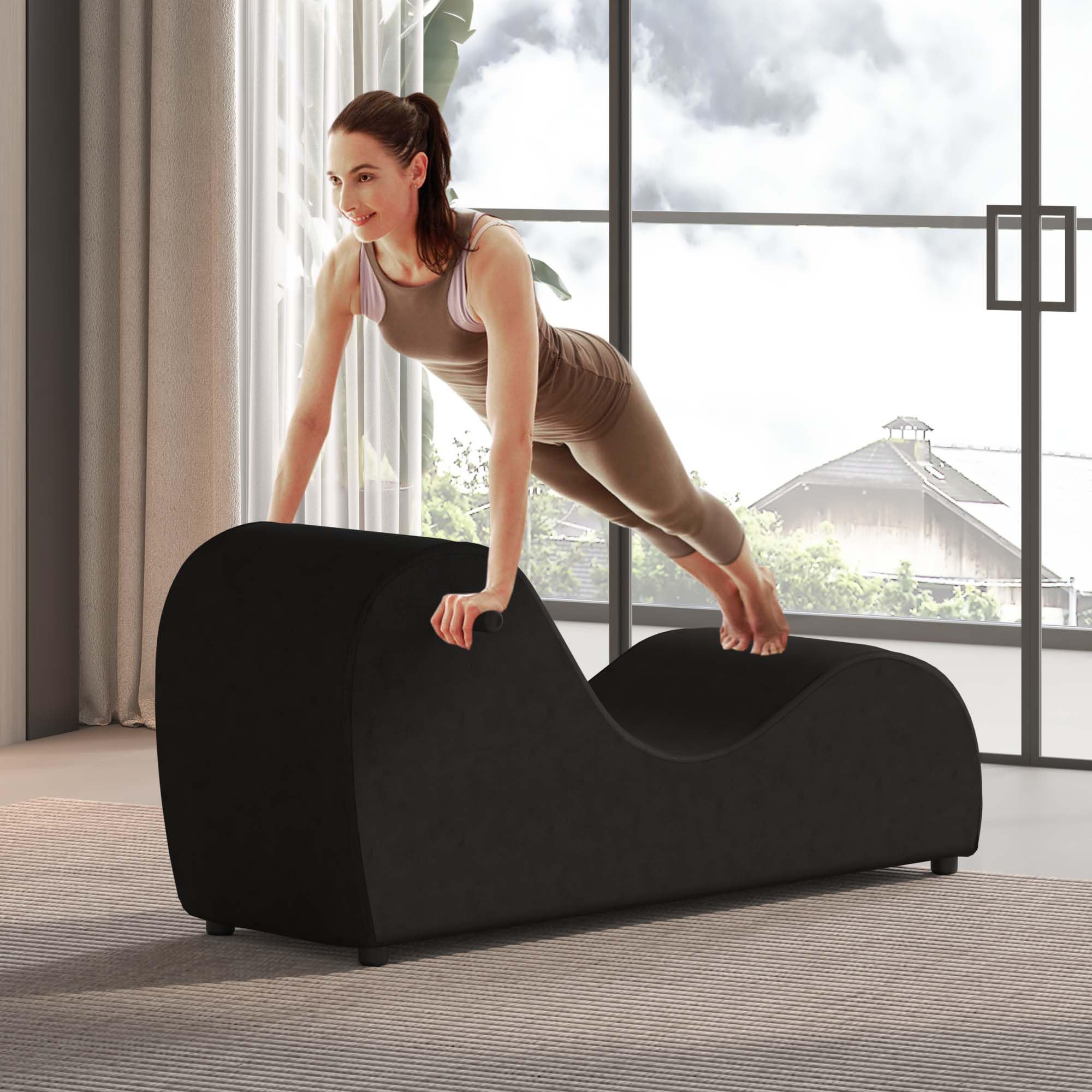 Ergonomic Yoga Chair for Adults - Black Curved Yoga Chaise Lounge for Stretching, Relaxation & Exercise - Perfect for Couples & Indoor Use in Bedroom, Living Room or Home Gym
