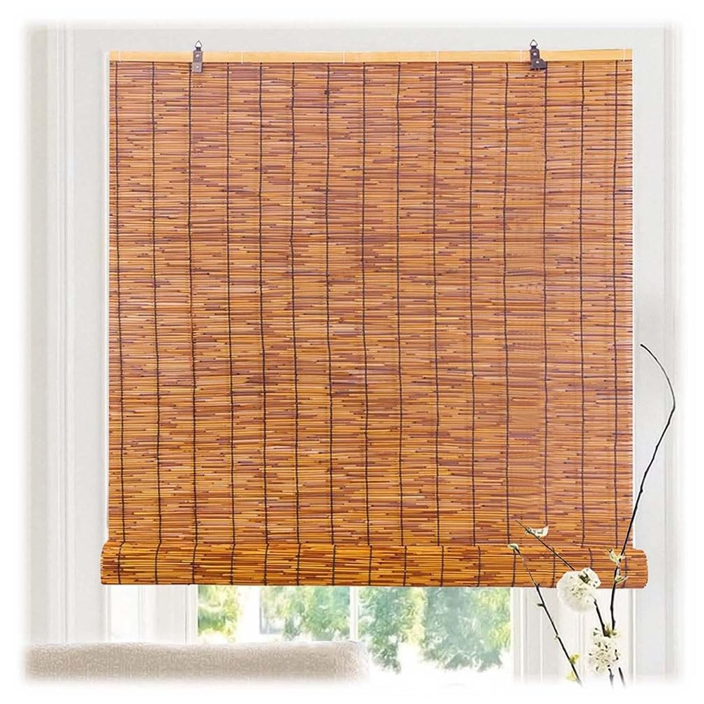 Natural Reed Blinds | Breathable Blackout Bamboo Roman Shades | Hand-Woven Window Shades | Waterproof Sunshade with Heat Insulation & UV Protection | Outdoor Pull Down Shades with Lift System | Custom Sizes Available | Perfect for Living Room, Bedroom, and Patio