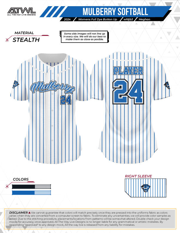 **Mulberry Softball Women's Pinstripes Full Button All-Star Replica Jersey – Perfect for Games, Practice & Fan Support**