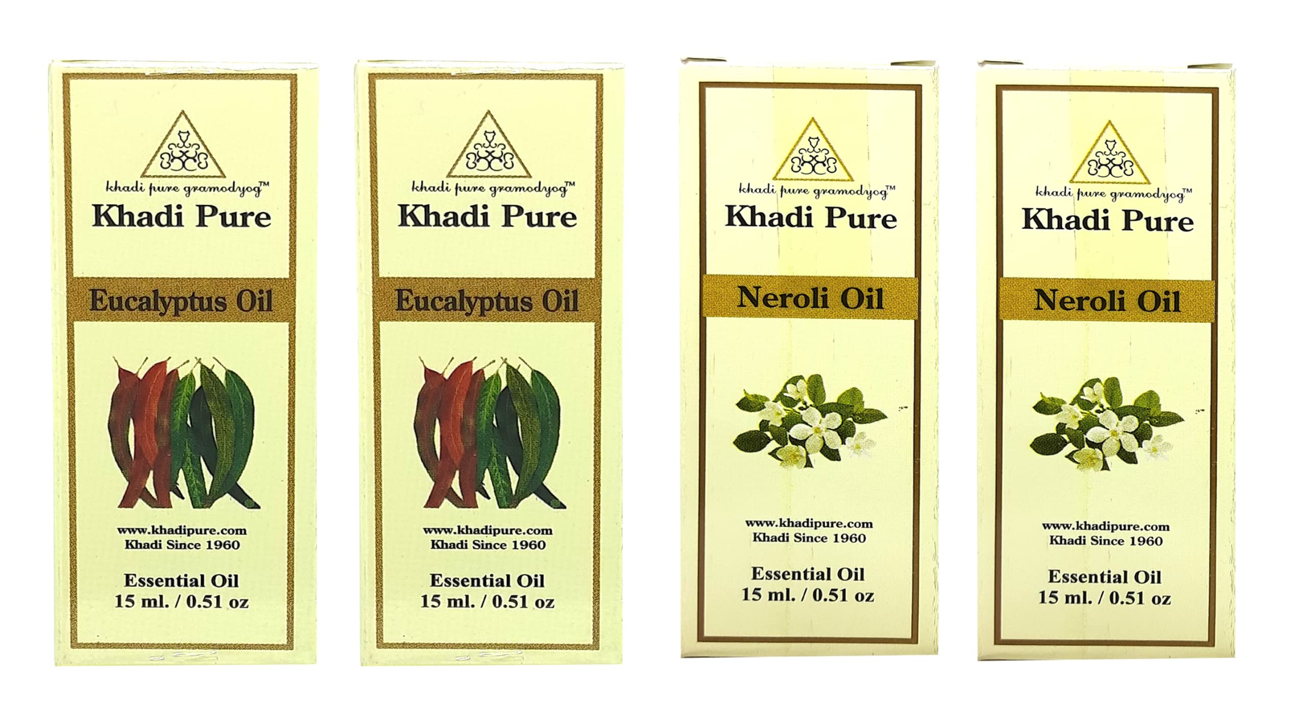 Khadi Pure Eucalyptus & Neroli Essential Oil - 15ml (Pack of 4) | Aromatherapy, Massage & Relaxation | Perfect for Diffusers, Bath & Skin Care