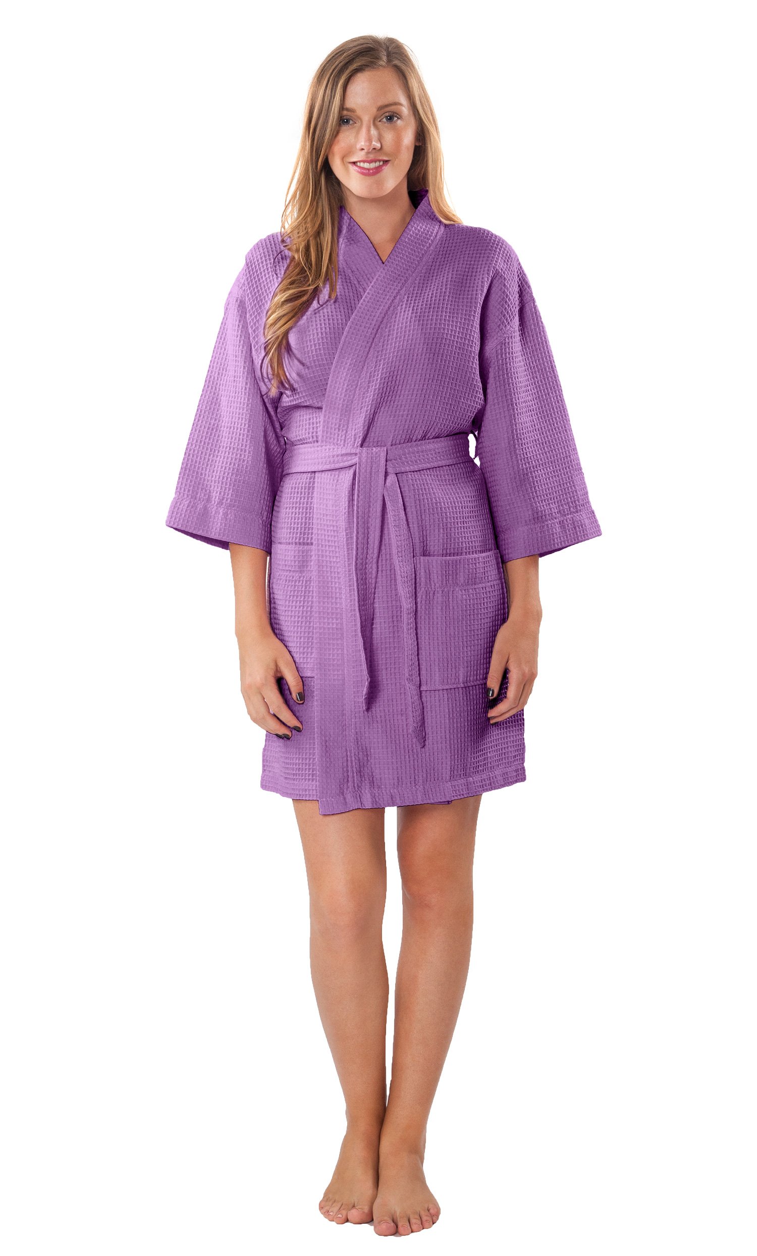 Turquoise Lightweight Short Robes for Women - Soft Waffle Kimono Bathrobe | Fast-Drying & Durable Cotton Blend | Perfect for Spa, Beach Cover-Up & Lounge Wear