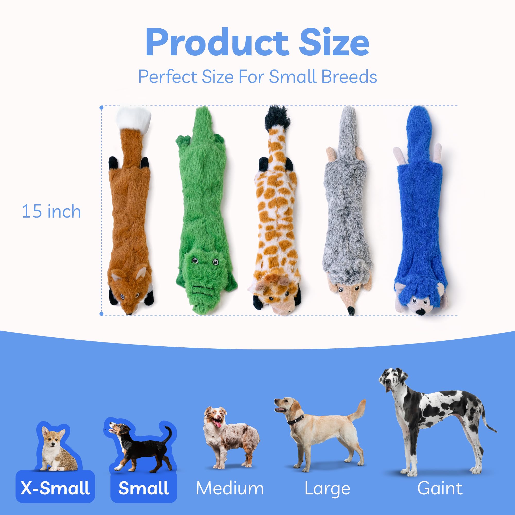 SHARLOVY 5 Pack Squeaky & Crinkle Dog Toys for Small Dogs - Durable No-Stuffing Chew Toys for Teething Puppies, Cute Plush Animal Pet Toys for Indoor Play & Training