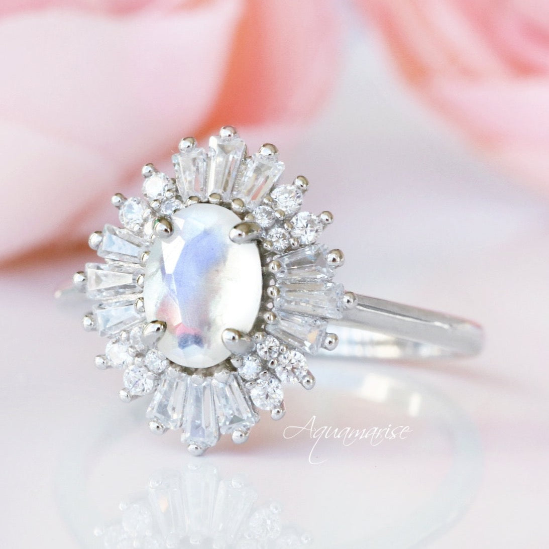 Victoria Natural Moonstone Ring Sterling Silver - Elegant Moonstone Jewelry for Women, Perfect for Everyday Wear, Gifts & Special Occasions