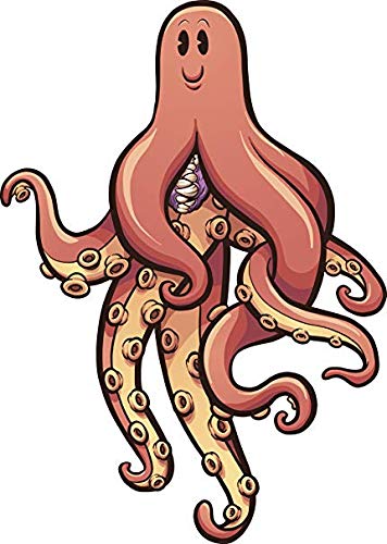 Cute Happy Octopus with Monster Teeth Cartoon Emoji Vinyl Decal Bumper Sticker (4