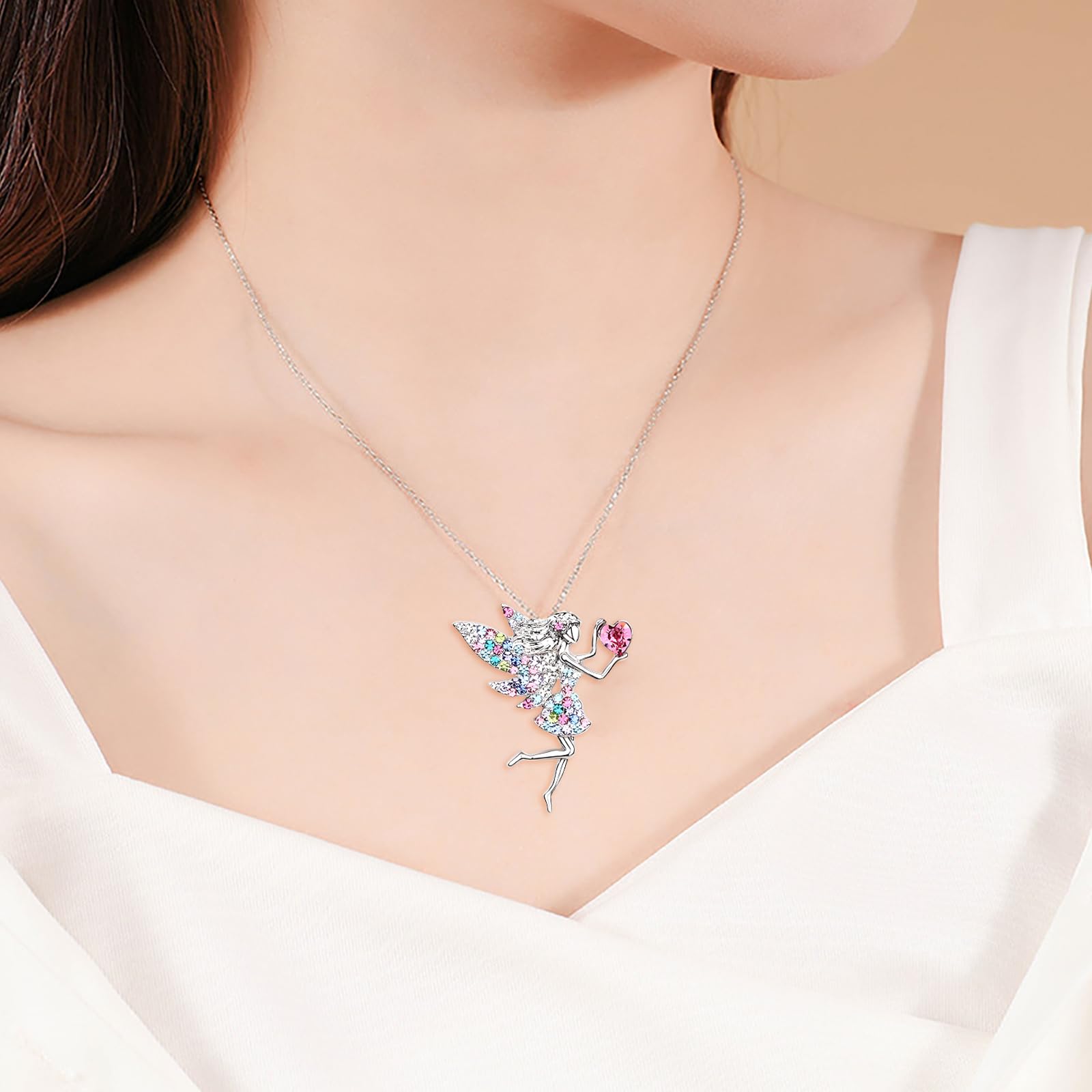 Feibety Crystal Pendant Necklace for Women & Girls - Elegant Elf Jewelry Gift for Birthday, Christmas, Anniversary - Perfect for Daughter, Granddaughter, Niece (Age 13-18) | Ideal for Parties, Prom, Date Night & Special Occasions
