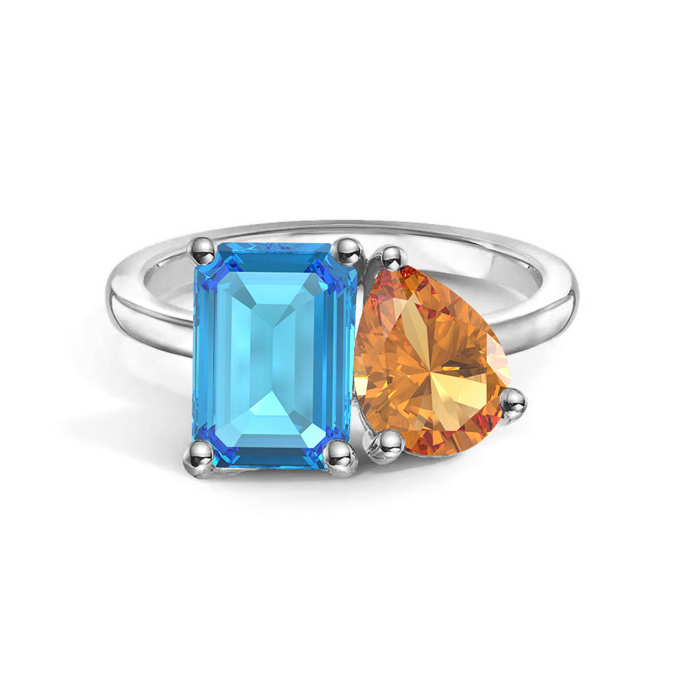 Personalized Toi et Moi Blue Topaz Birthstone Ring for Women - Custom Anniversary Jewelry Gift for Her - Perfect for Valentine's Day, Engagement & Romantic Occasions