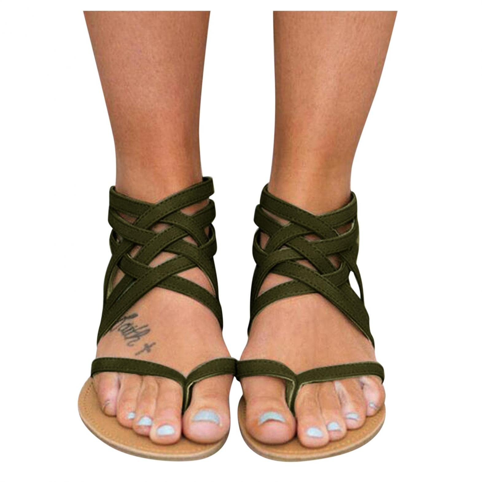 Women's Summer Sandals - Lace Up Gladiator Strappy Criss Cross Open Toe Beach Sandals for Vacation | Perfect for Beach, Pool, and Casual Outings
