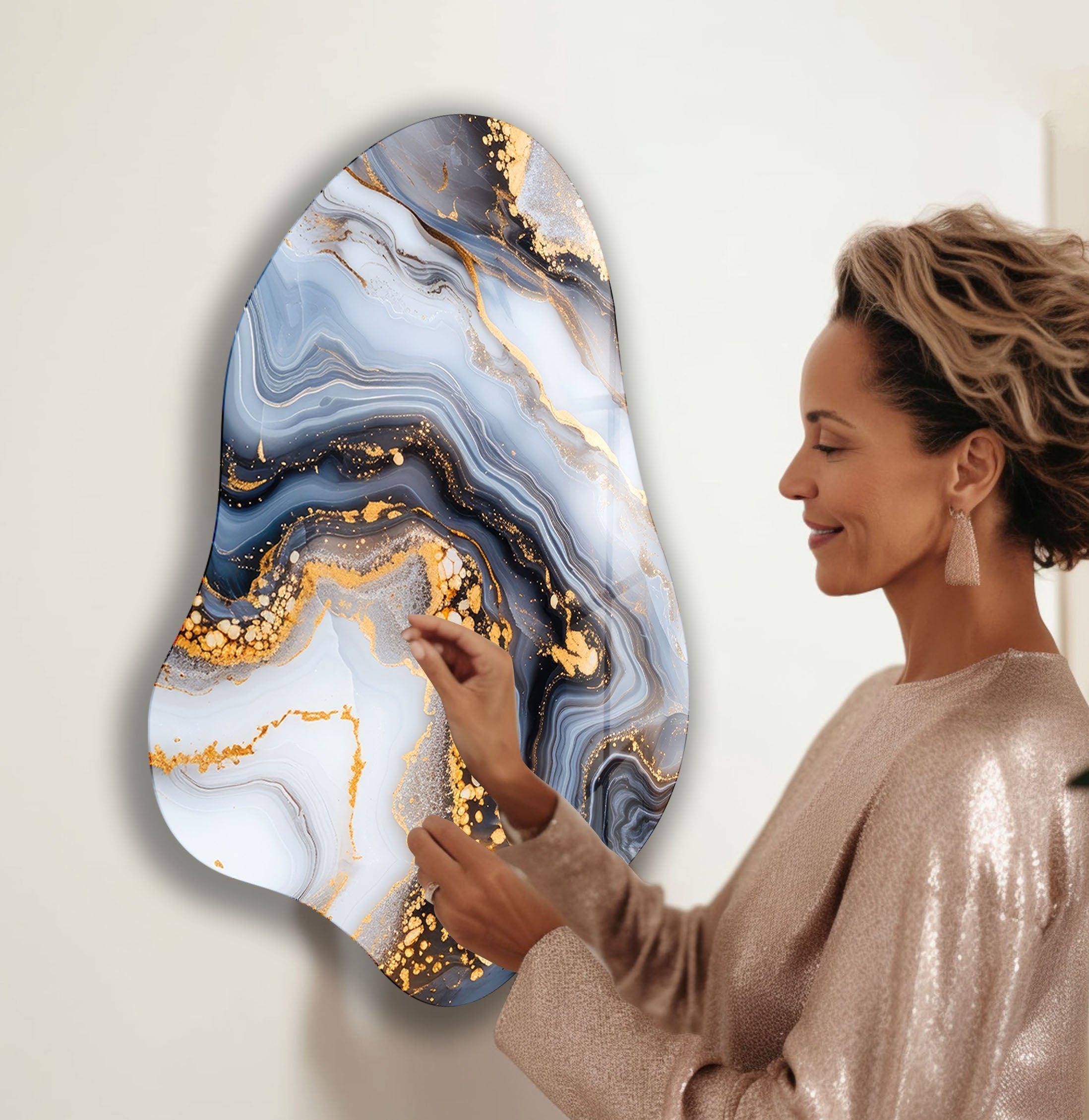 Blue Marble Printing Glass Wall Art - Modern Home Decor for Living Room, Bedroom & Office - Shatterproof Framed Glass Artwork