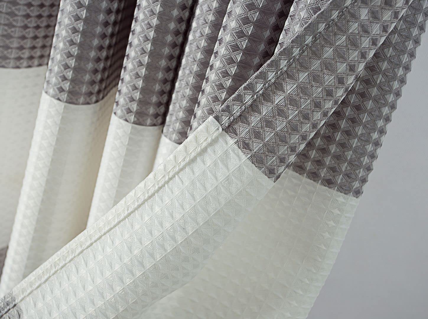 Luxury Silver Gray Waffle Striped Diamond Jacquard Shower Curtain - Hotel Style Bathroom Decor for Spa-Like Experience