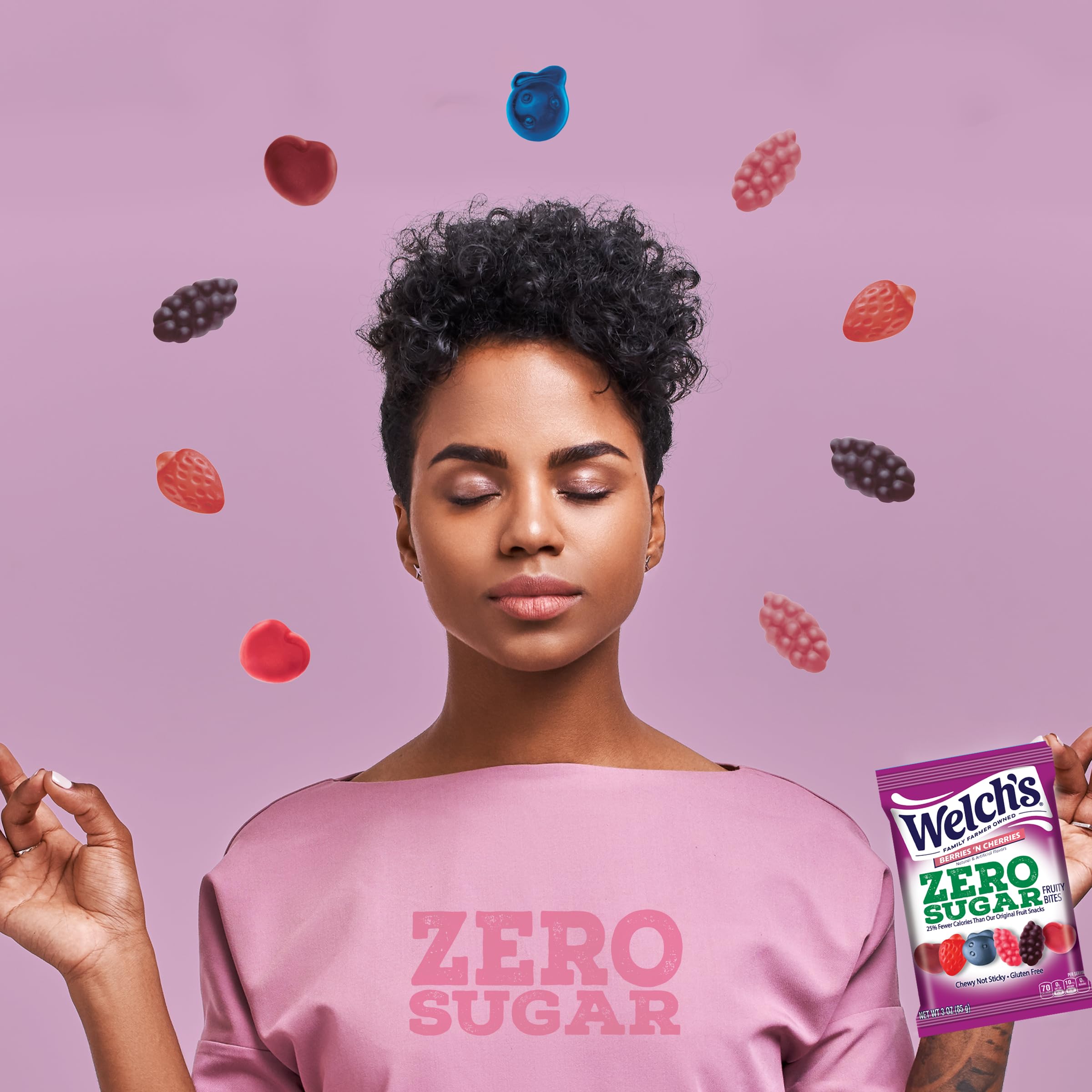 Welch’s Zero Sugar Fruity Bites - Berries 'N Cherries Flavor, 3oz Healthy Snack Pack | No Sugar Added, Gluten Free, Keto Friendly | Perfect for Office, School, Travel & On-the-Go Snacking