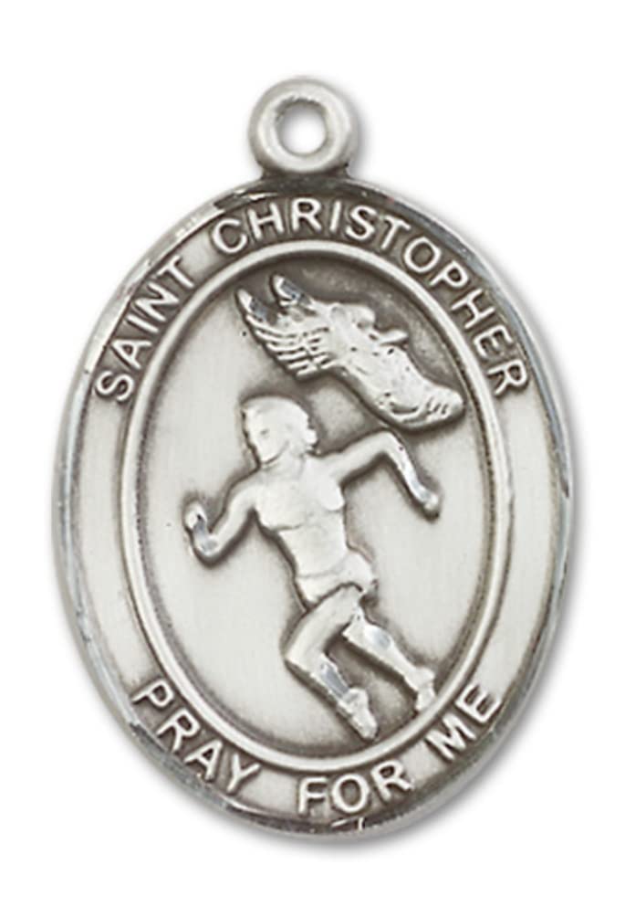Sterling Silver St. Christopher Pendant Necklace for Women - Catholic Religious Jewelry, Track & Field Athlete Gift, 1 x 3/4 Inch Size - Perfect for Daily Wear, Sports Protection & Spiritual Inspiration