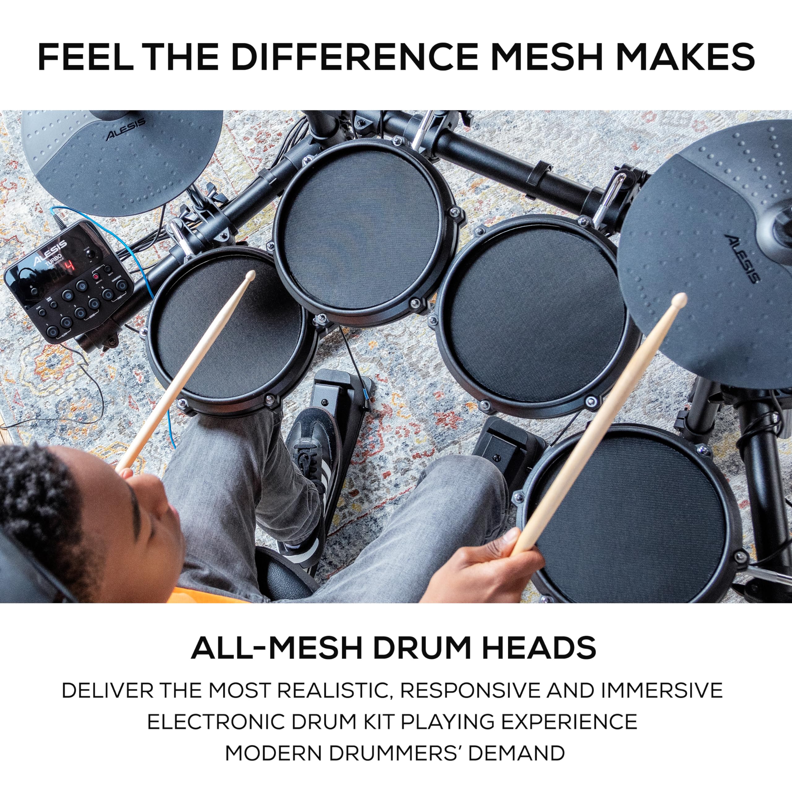 Alesis Turbo Mesh Kit & Numark HF125 - Electric Drum Set with 100+ Sounds, Mesh Pads, Headphones, Drumsticks & Lessons | Perfect for Beginners, Home Practice & Studio Recording