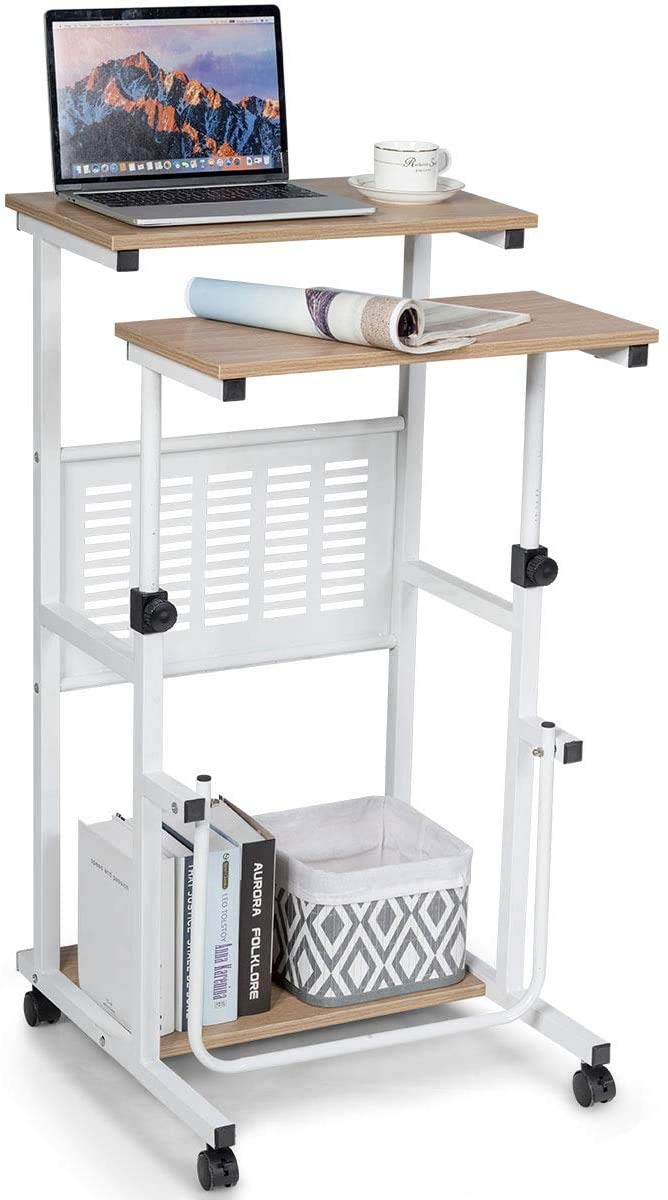 Tangkula Adjustable Height Standing Desk - Mobile Rolling Laptop Cart with Wheels & Footrest for Home Office | Sit Stand Workstation for Ergonomics & Productivity | Perfect for Remote Work, Small Spaces & Office Use