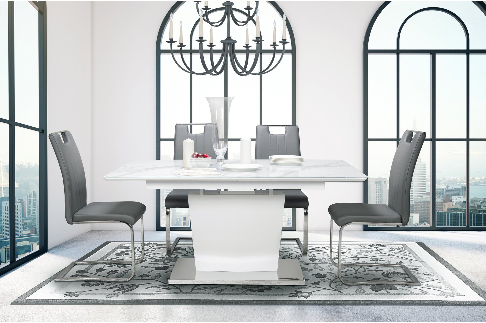 Stylish Cynthia 7-Piece Dining Set with Gray Leather Zane Chairs - Perfect for Modern Kitchens & Dining Rooms